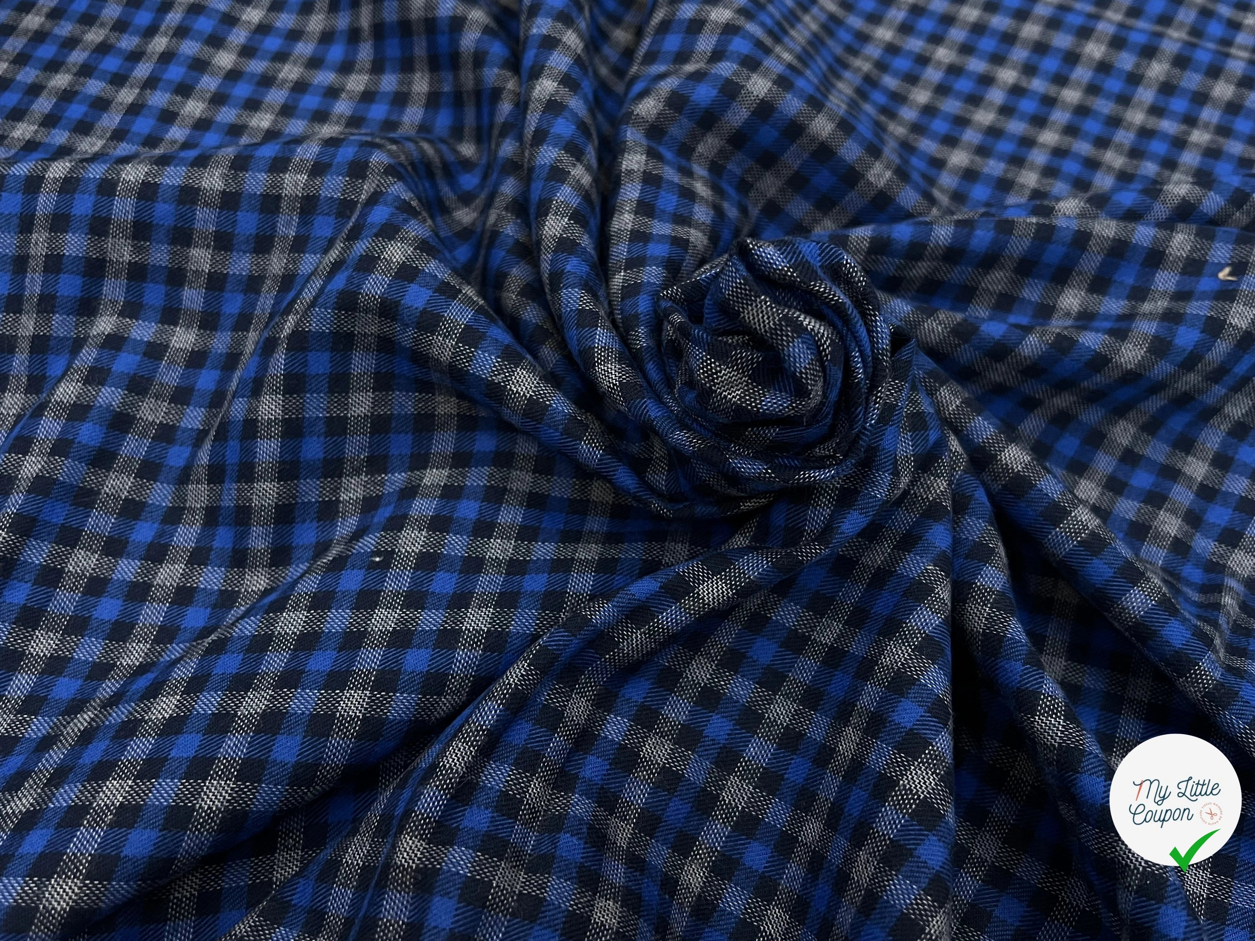 COTON TRAPPEUR CARREAUX BLEU NOIR GRIS - My Little Coupon