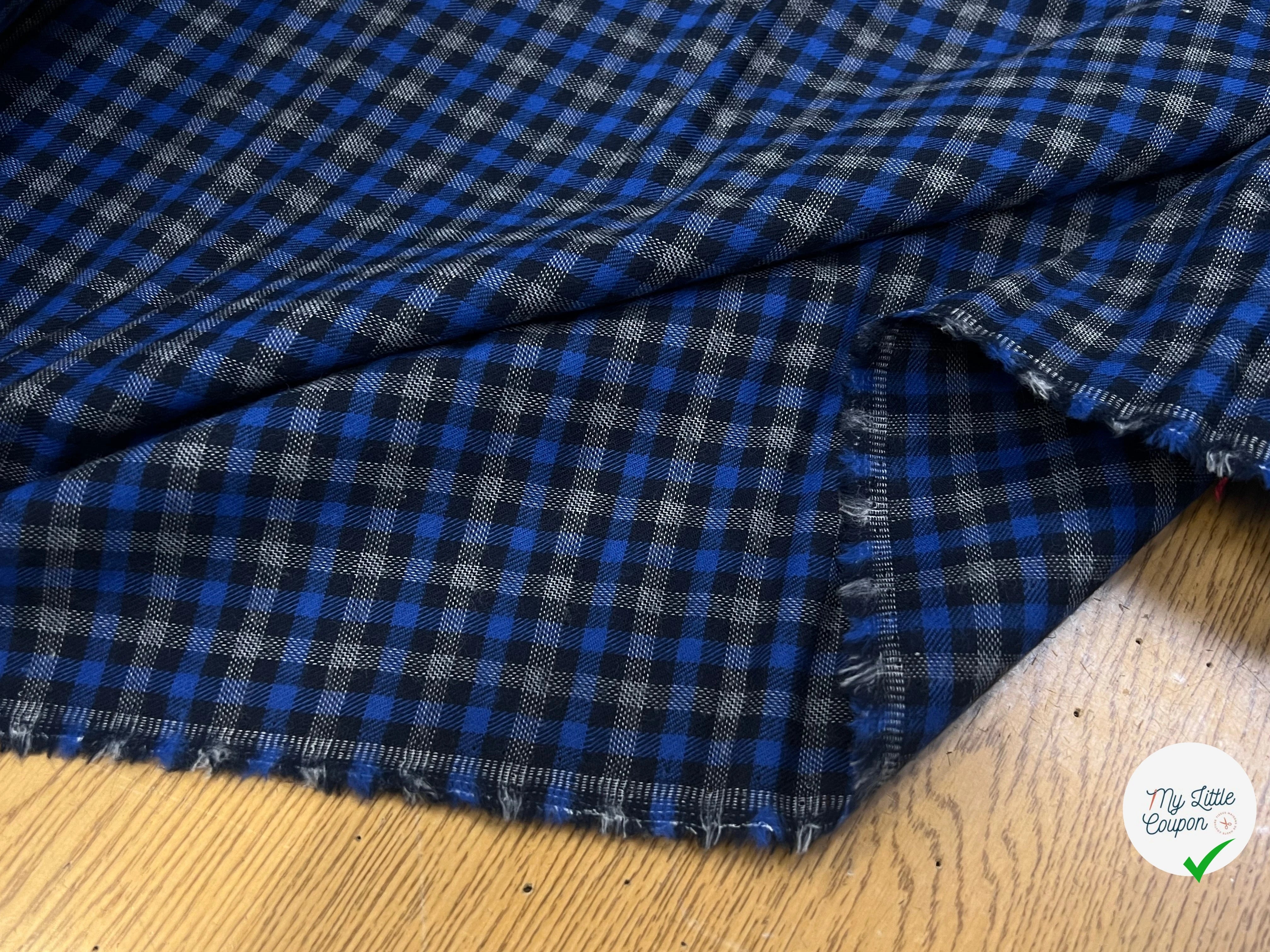 COTON TRAPPEUR CARREAUX BLEU NOIR GRIS - My Little Coupon