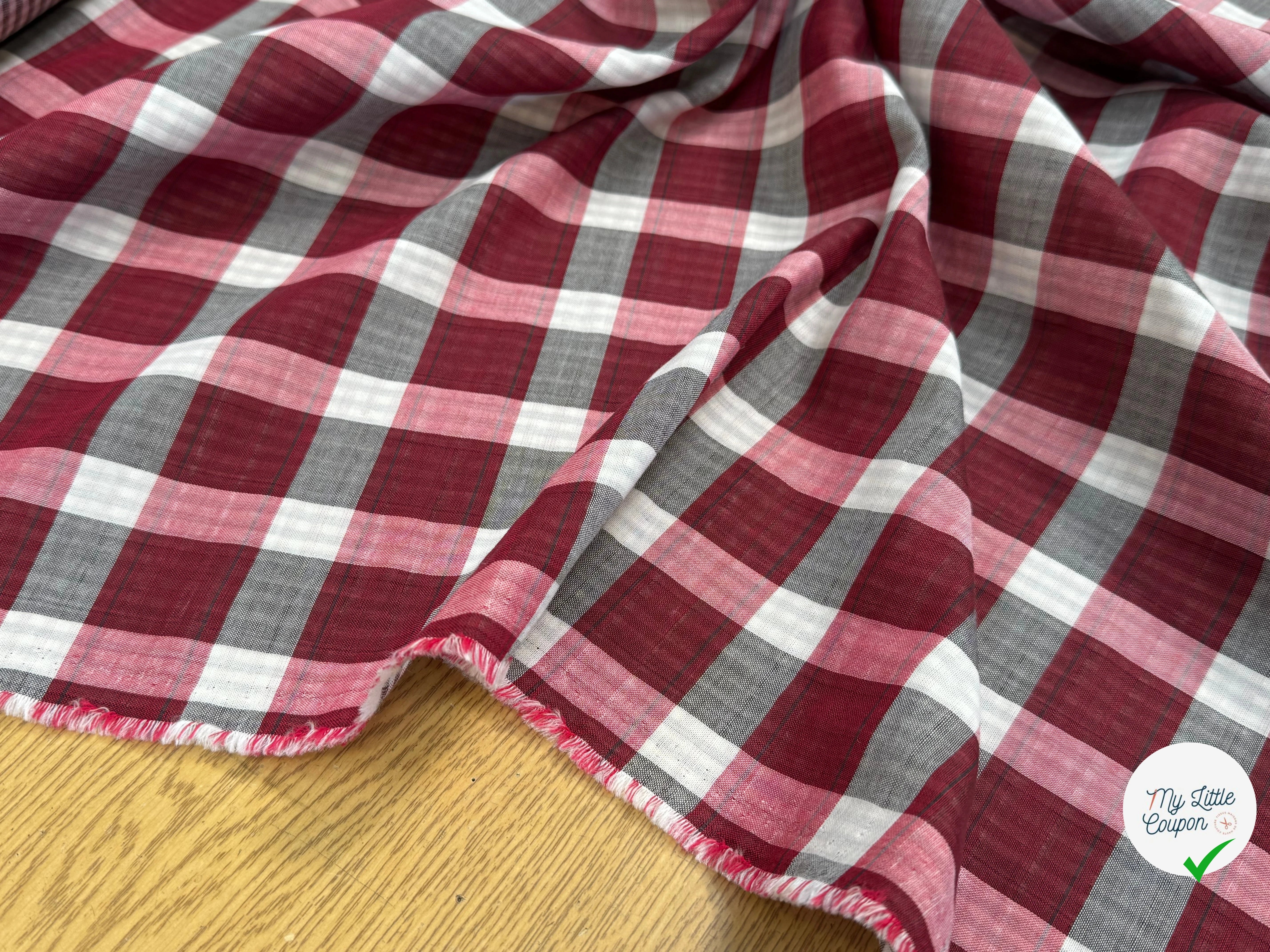 COTON VICHY REVERSIBLE À CARREAUX BORDEAUX BLANC GRIS - My Little Coupon