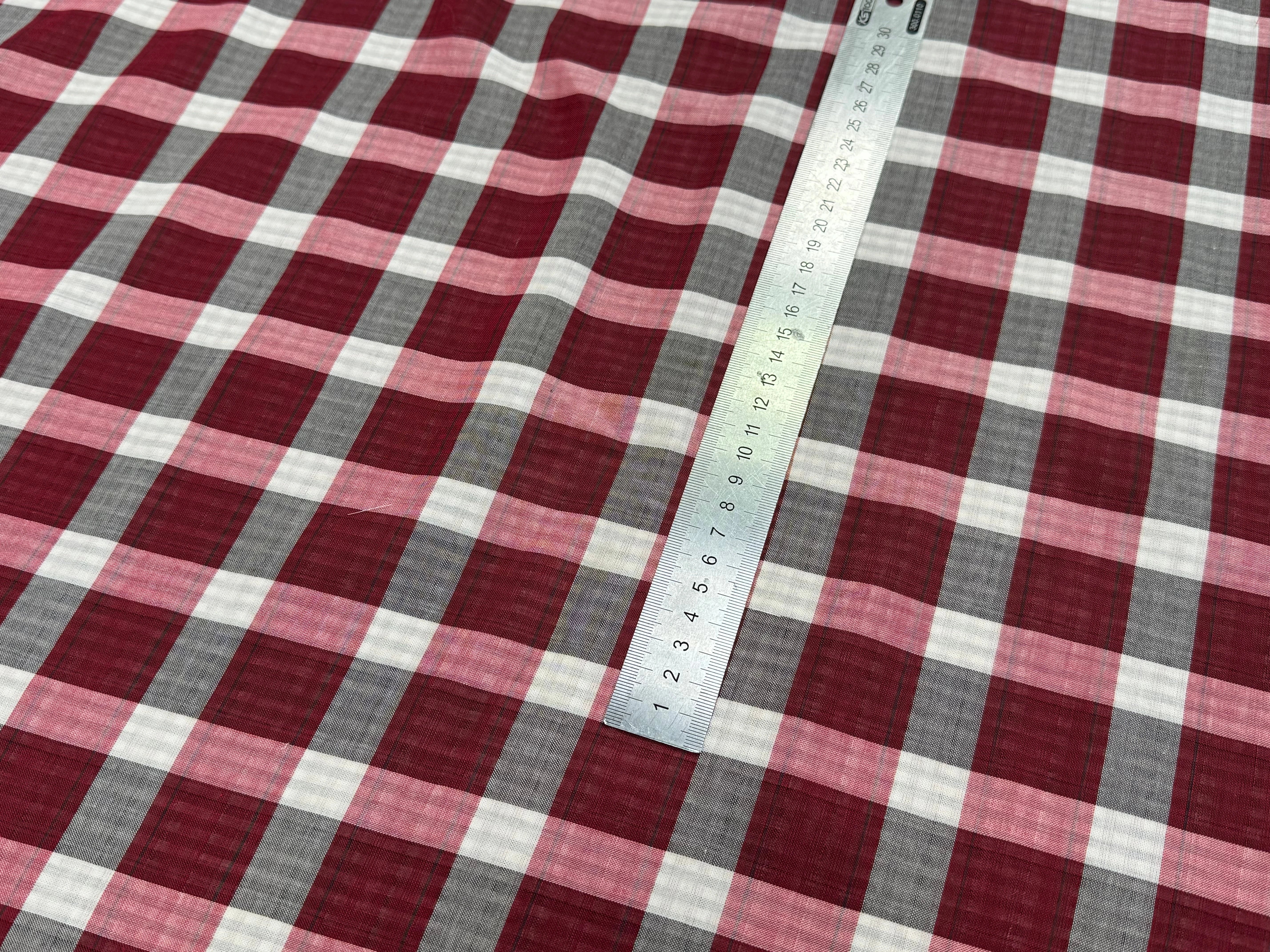 COTON VICHY REVERSIBLE À CARREAUX BORDEAUX BLANC GRIS - My Little Coupon