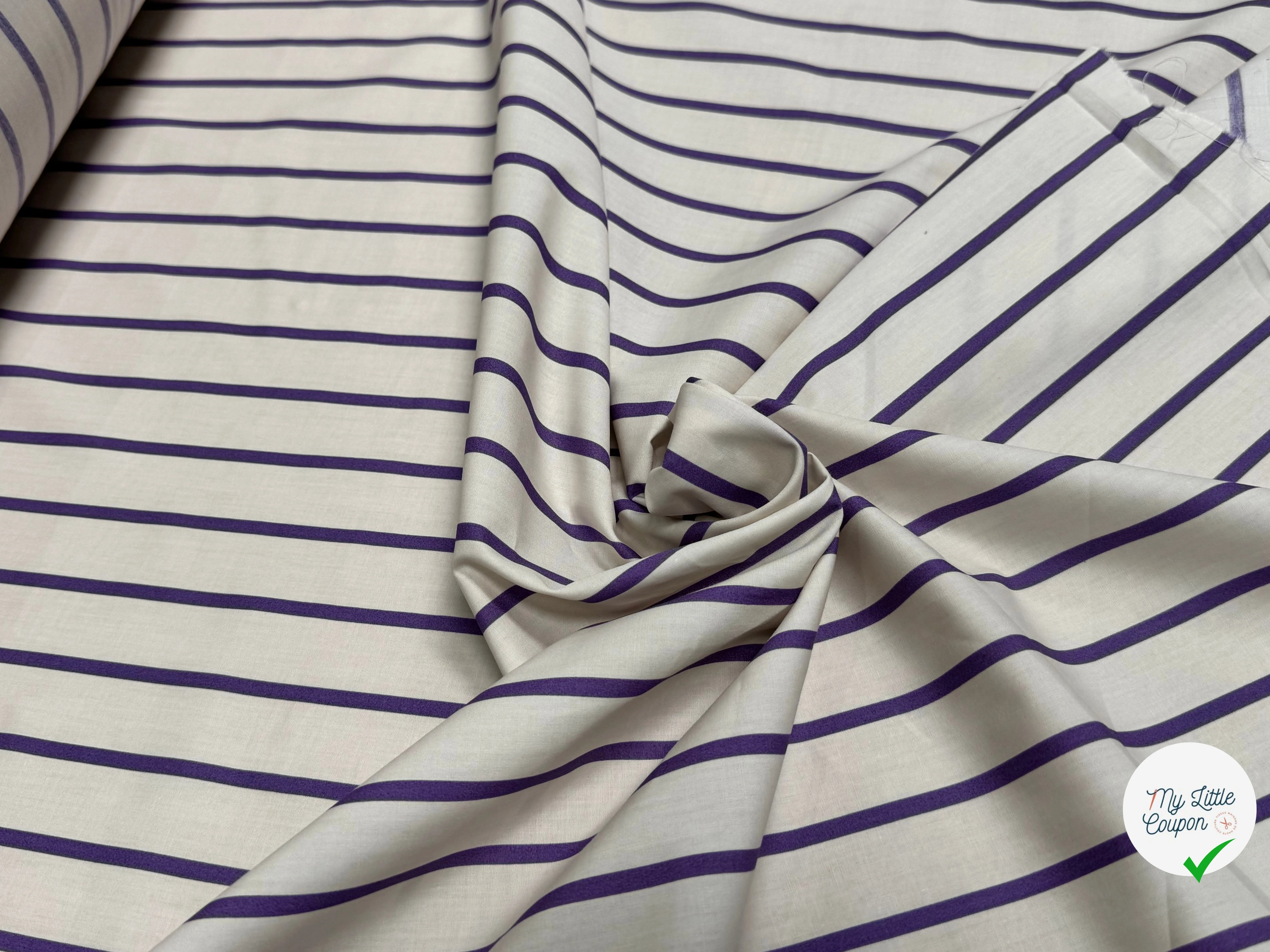 COTON VISCOSE BLANC CASSÉ RAYURES VIOLET - My Little Coupon