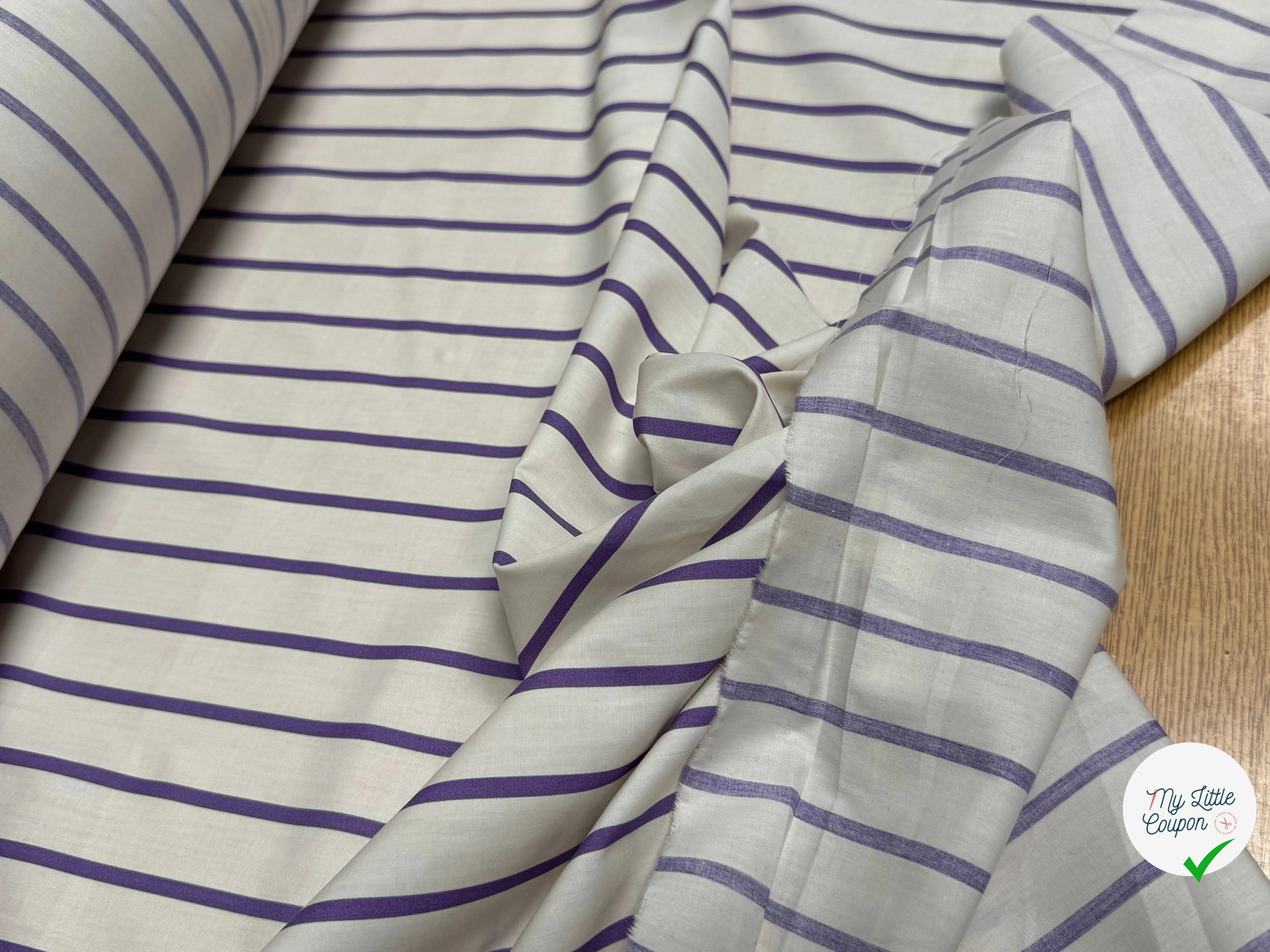 COTON VISCOSE BLANC CASSÉ RAYURES VIOLET - My Little Coupon