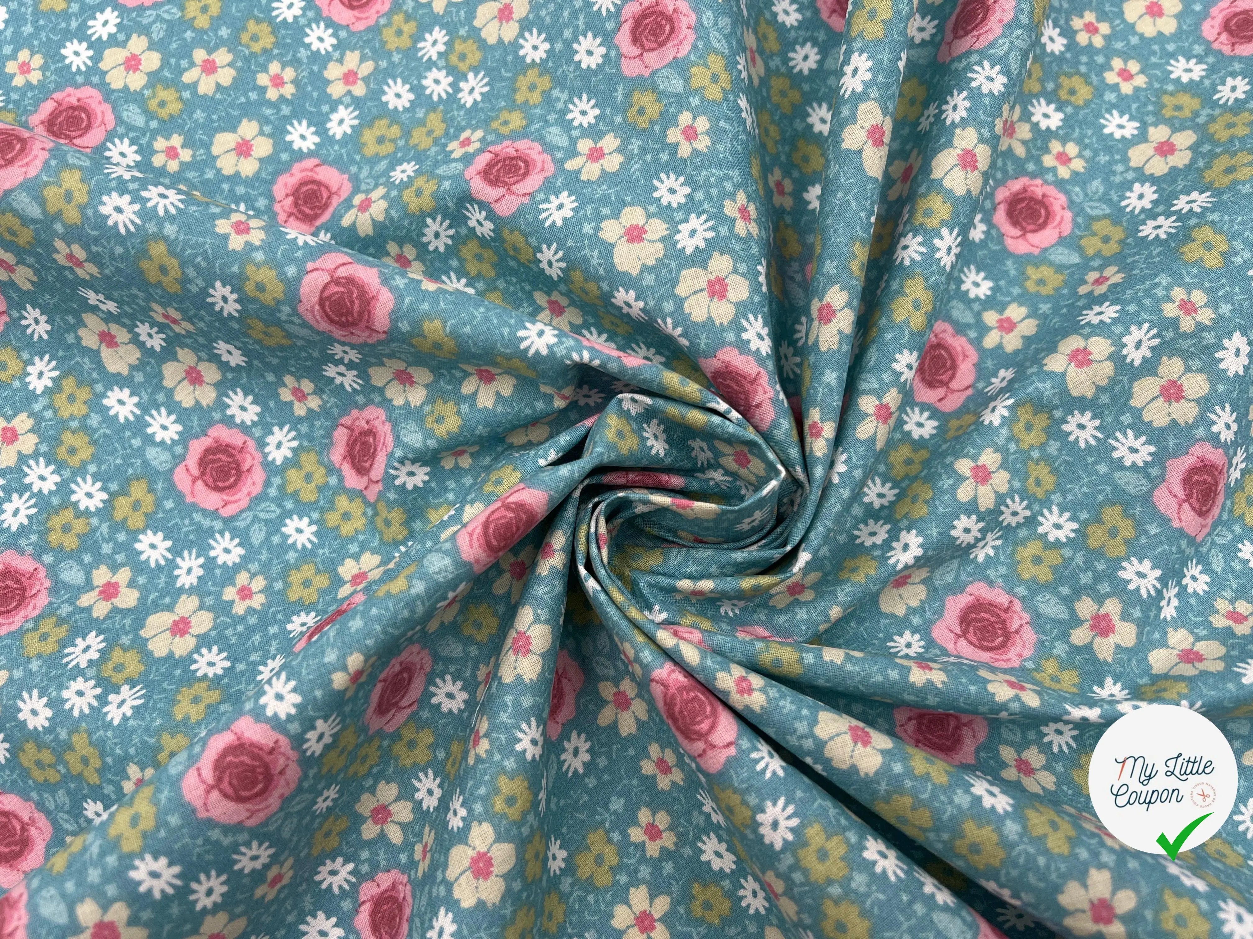 COTONNADE ANISLEY MENTHE / ROSE - My Little Coupon - tissu - coudre