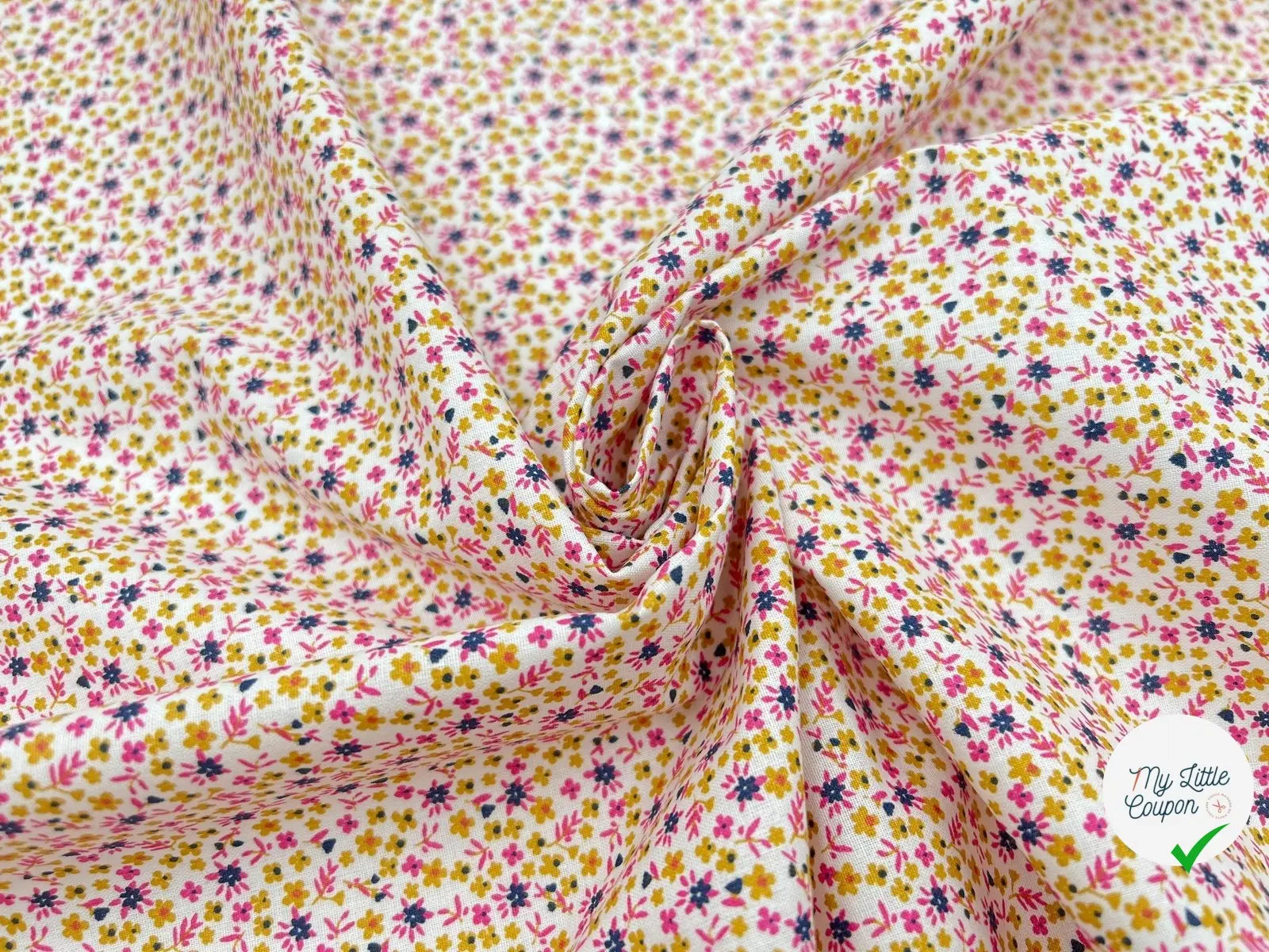 COTONNADE COTON PIO OCRE / MARINE - My Little Coupon - tissu - coudre