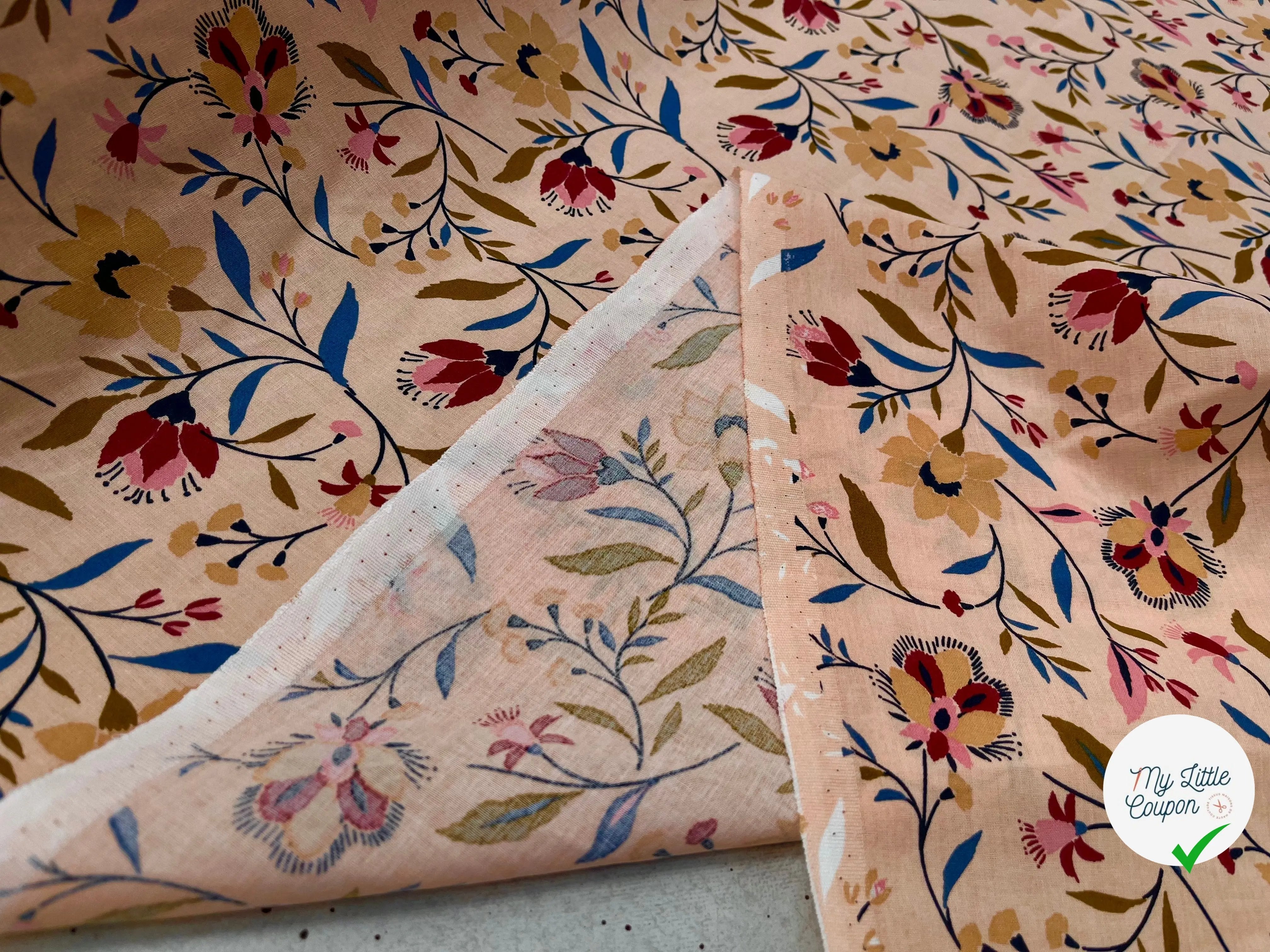 COTONNADE EVELYNE PÊCHE ET BEIGE - My Little Coupon