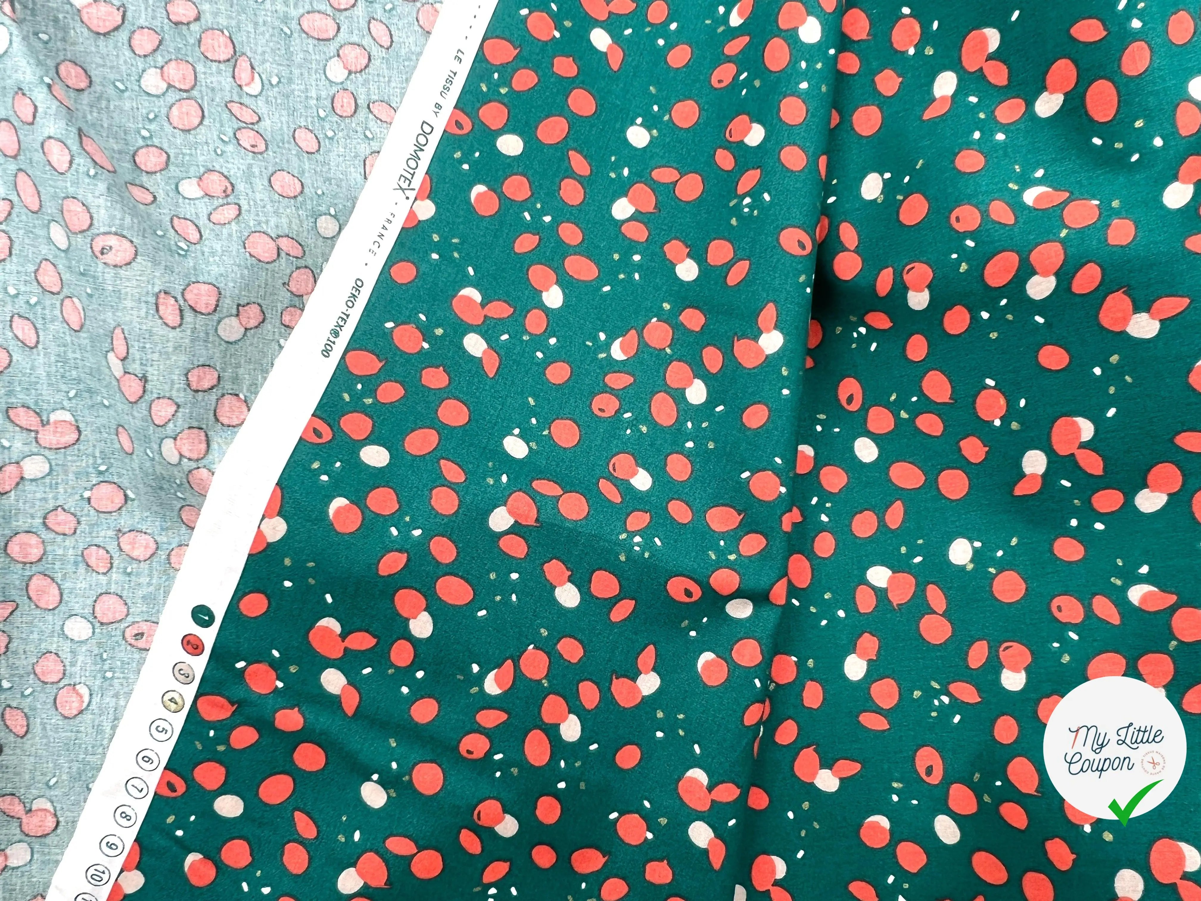 COTONNADE GOUTTES ORANGE SUR VERT - My Little Coupon - tissu - coudre