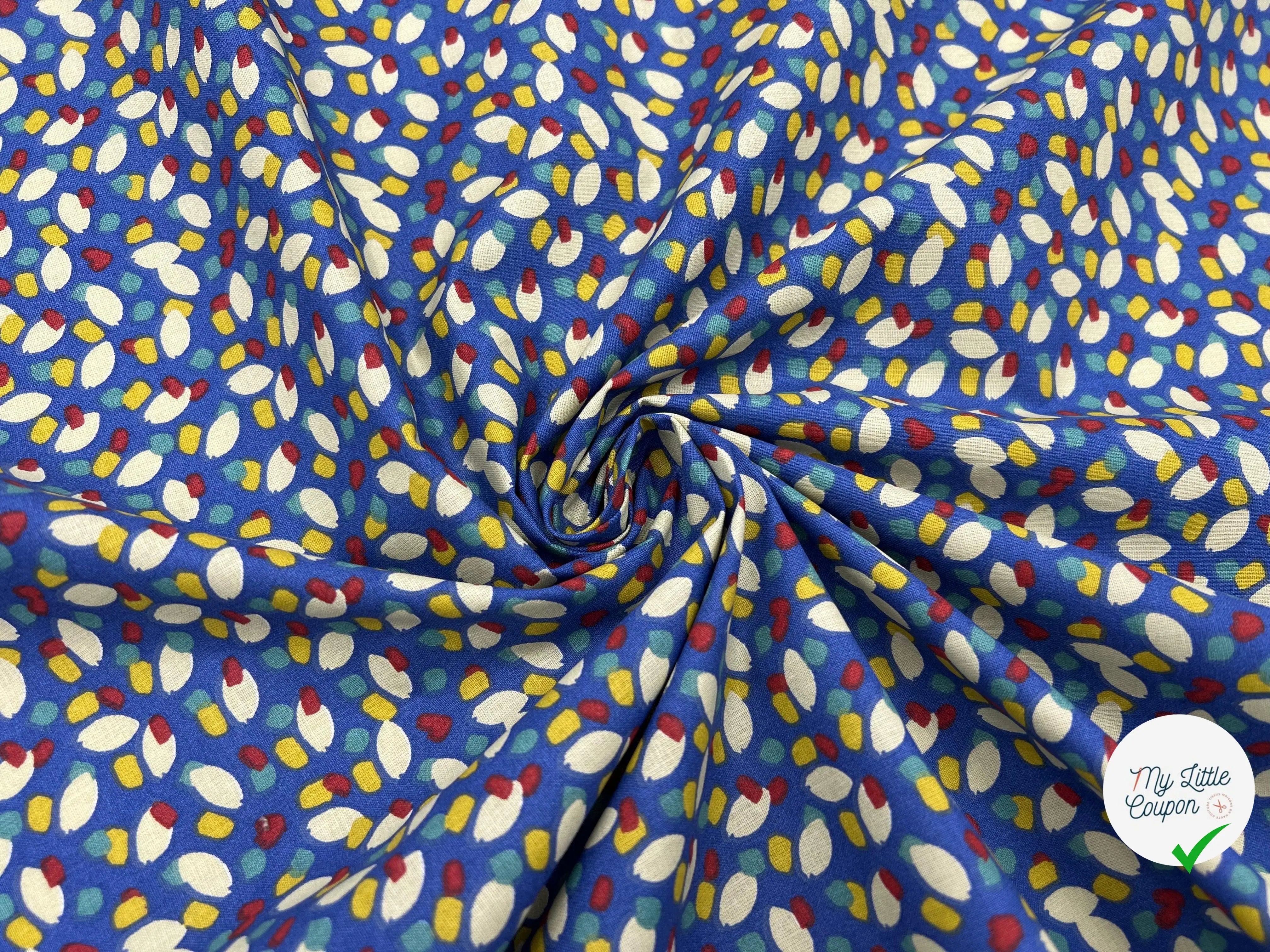 COTONNADE IMPRIMÉE CONFETTIS FOND BLEU - My Little Coupon - tissu - coudre