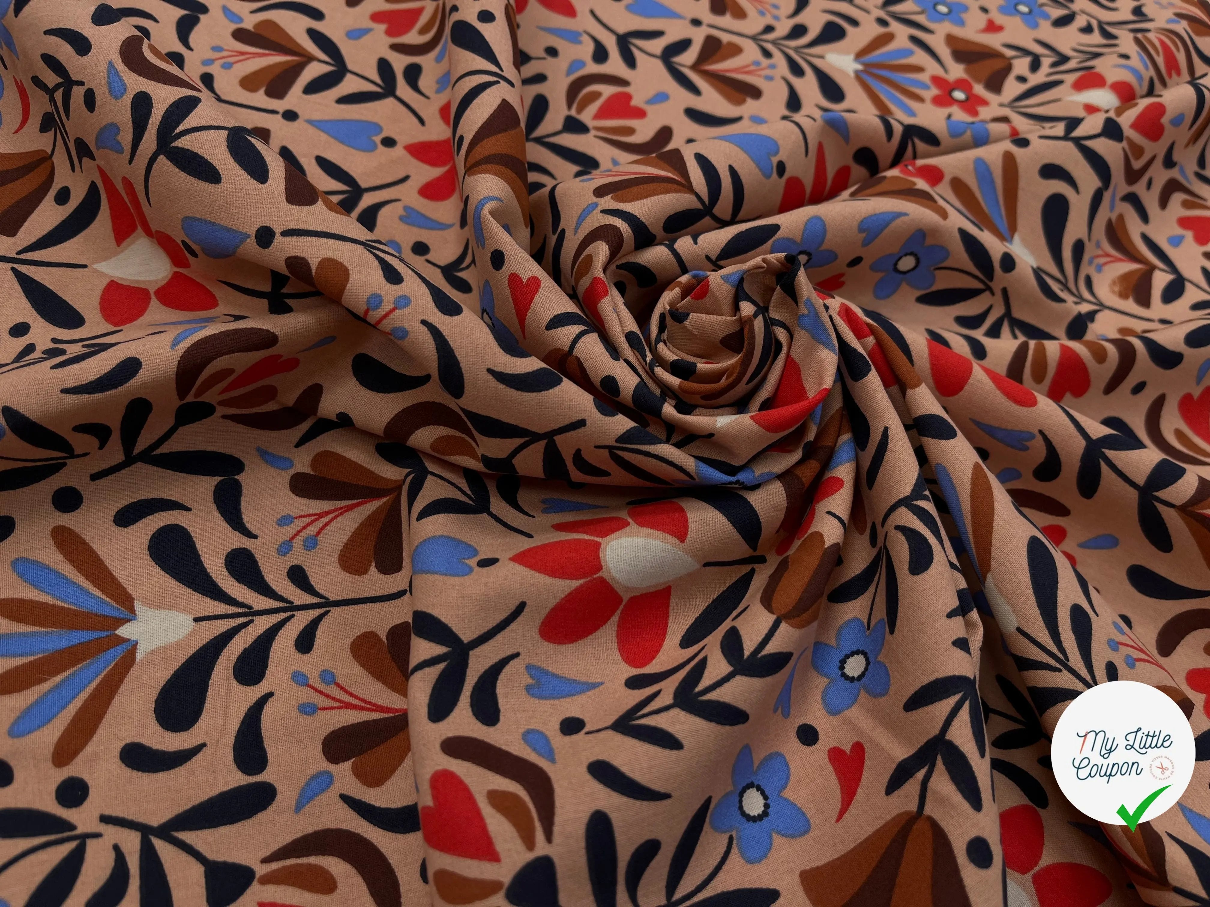 COTONNADE LAFLEUR BEIGE ET ROUGE - My Little Coupon