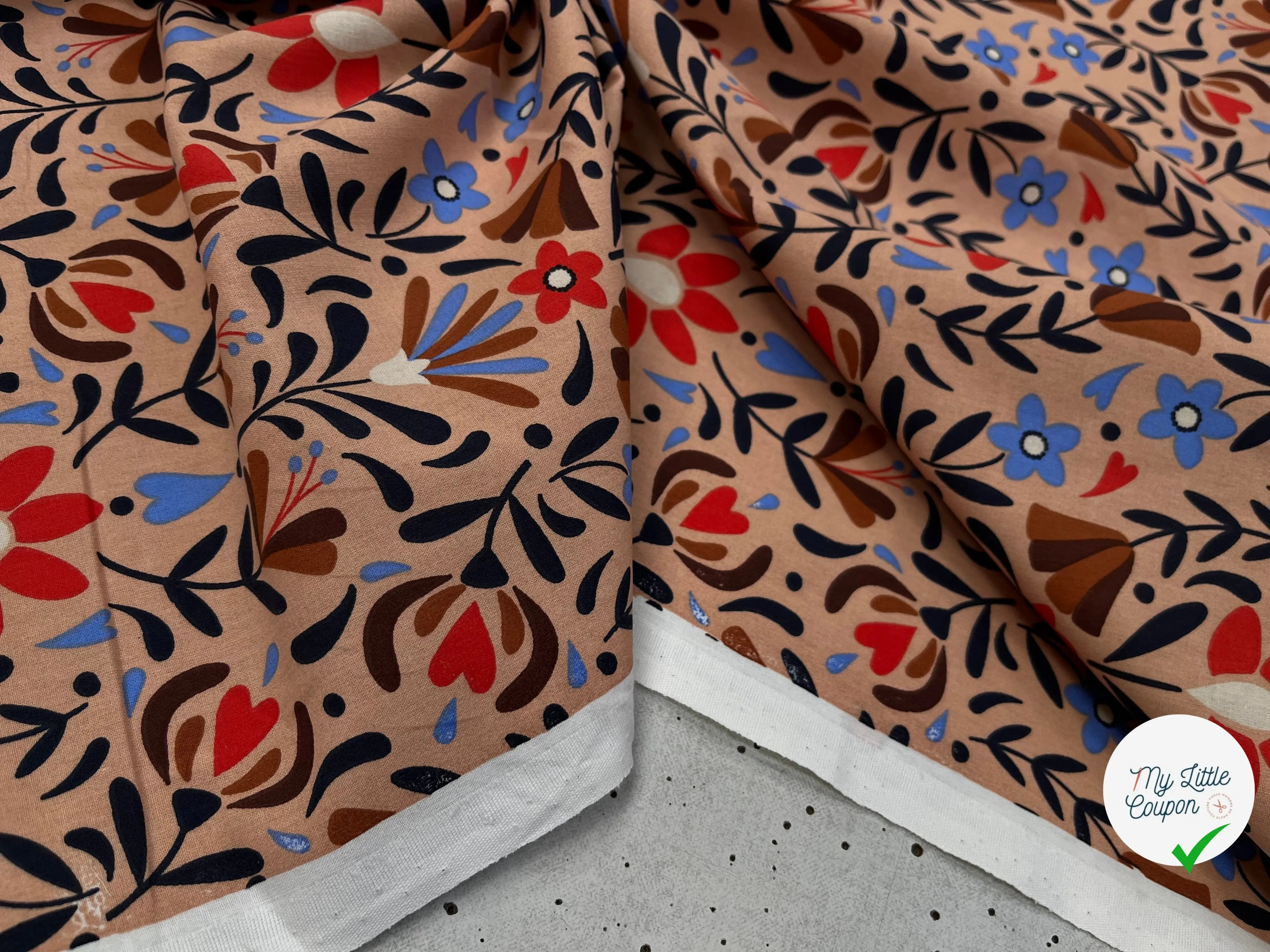 COTONNADE LAFLEUR BEIGE ET ROUGE - My Little Coupon