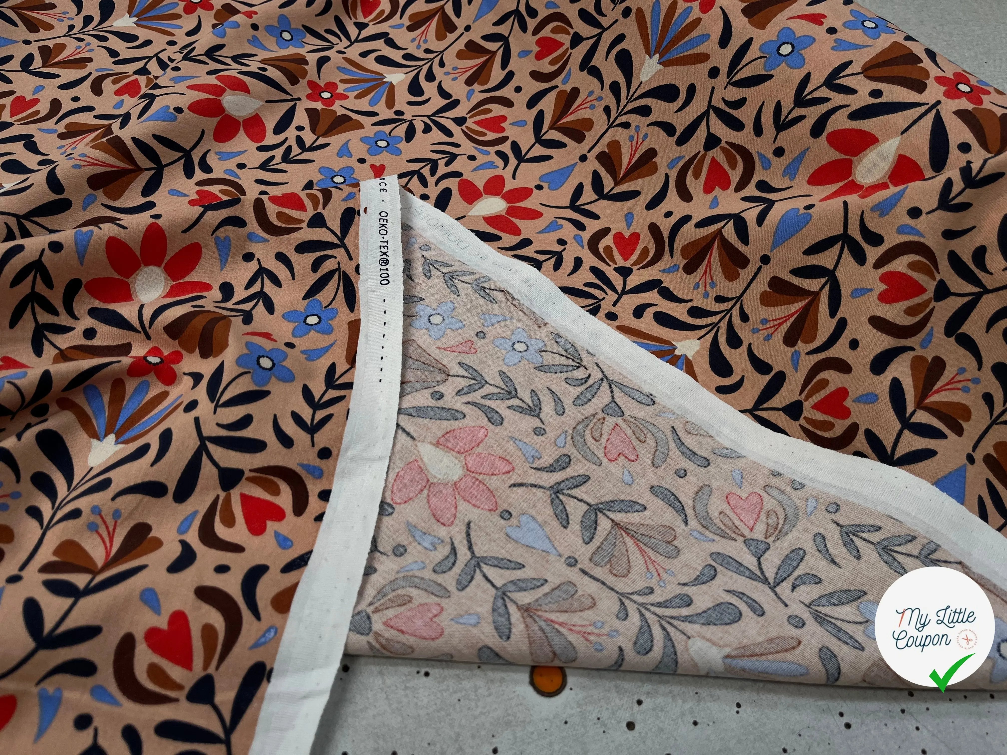 COTONNADE LAFLEUR BEIGE ET ROUGE - My Little Coupon