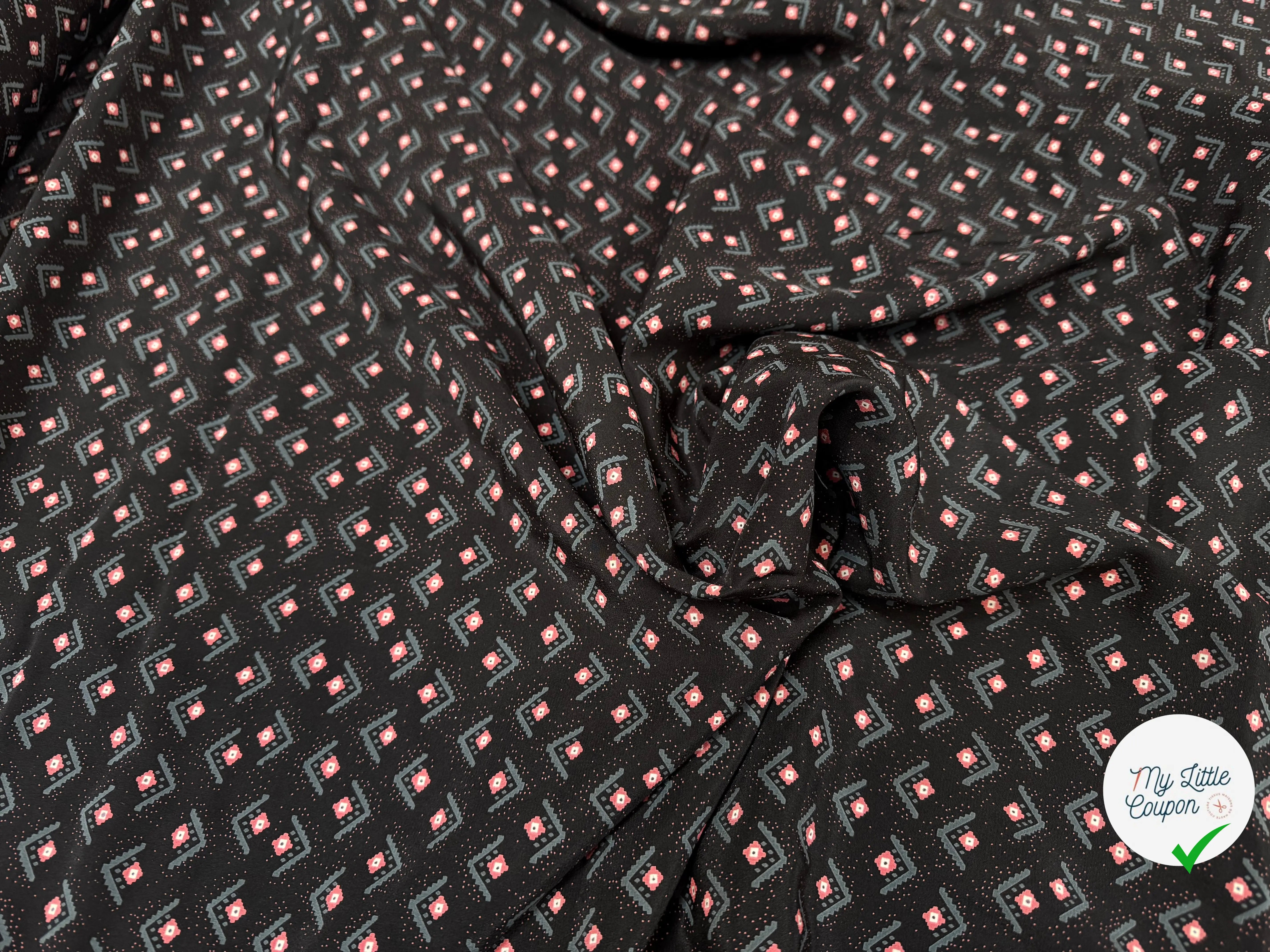 CREPE DE CHINE SOIE DELHI PRINT 16 MOMME NOIR - My Little Coupon