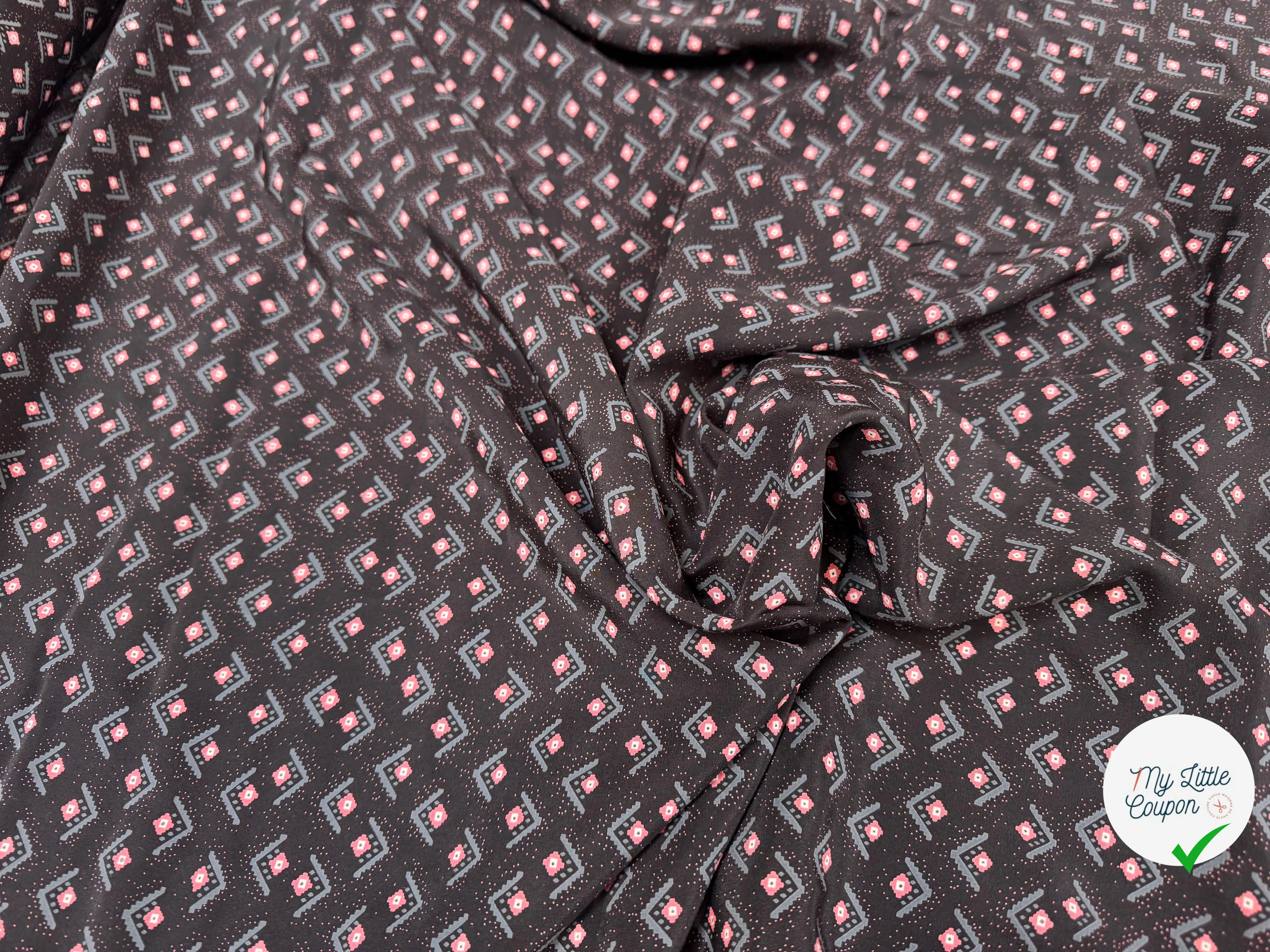 CREPE DE CHINE SOIE DELHI PRINT 16 MOMME NOIR - My Little Coupon