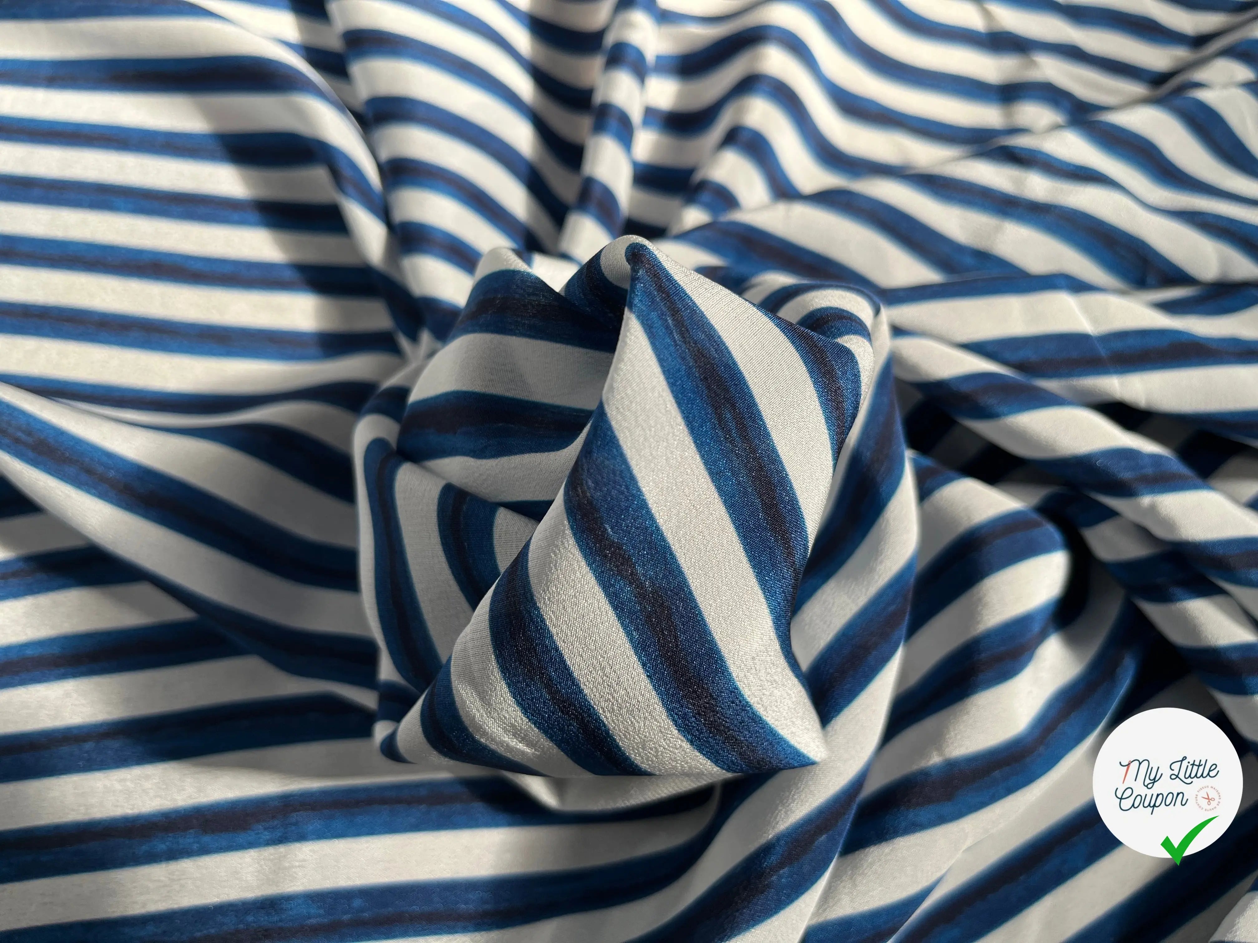 CREPE DE CHINE SOIE RAYURES BLANC NOIR BLEU - My Little Coupon
