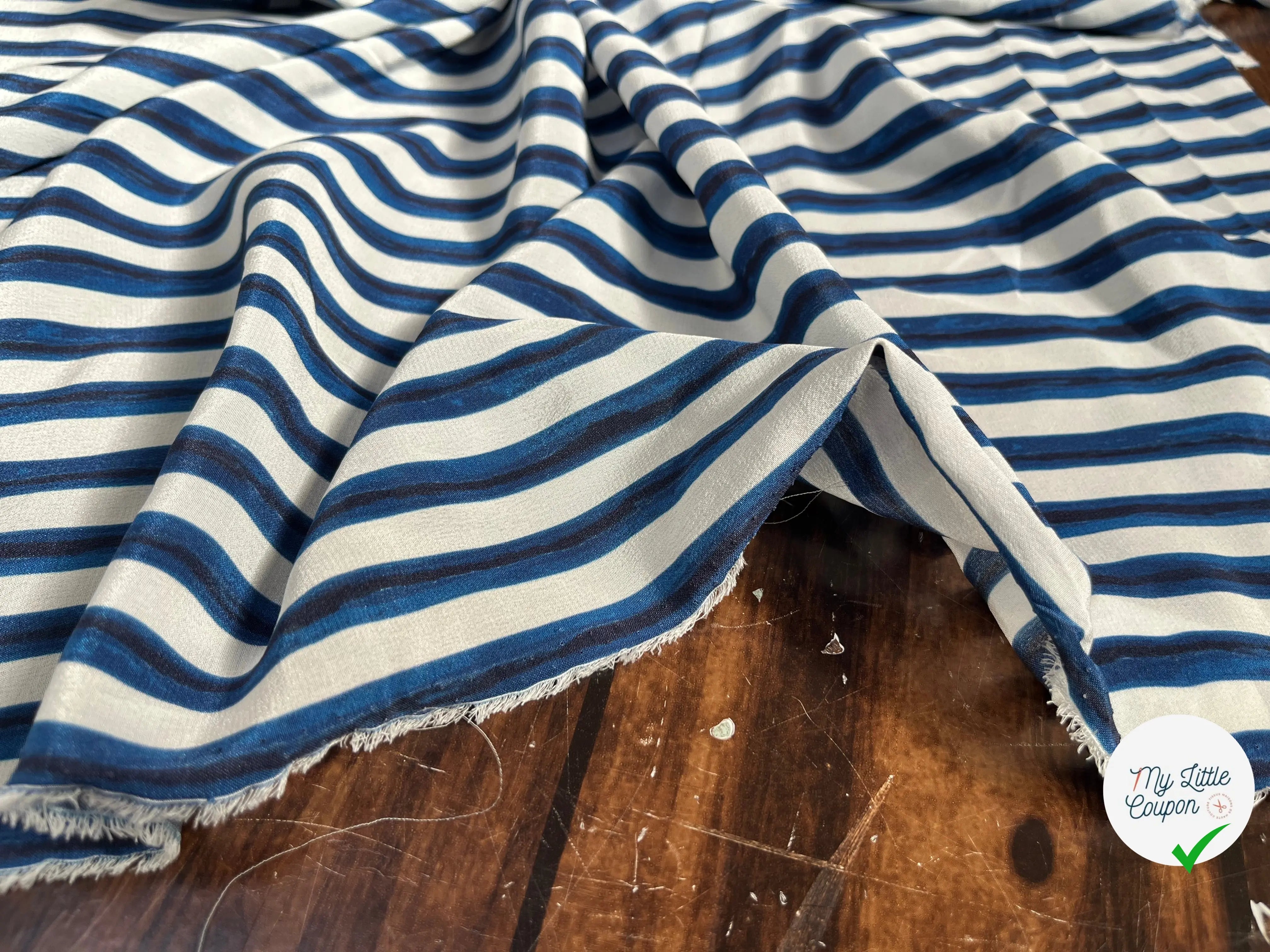 CREPE DE CHINE SOIE RAYURES BLANC NOIR BLEU - My Little Coupon