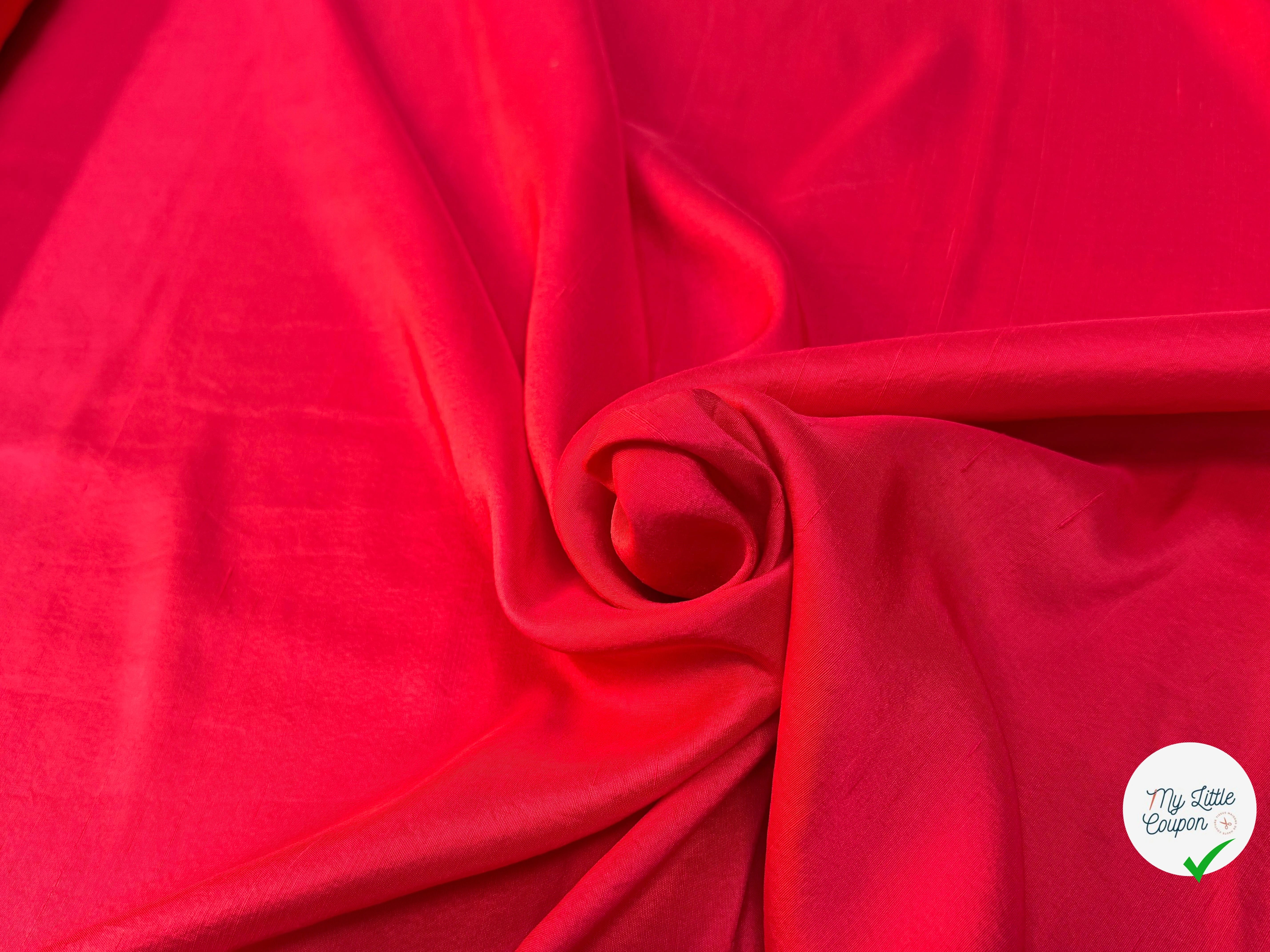 CREPE DE SOIE FLUIDE LÉGÈREMENT SATINÉ ROUGE TEXTURÉ SHANTUNG COUTURE - My Little Coupon
