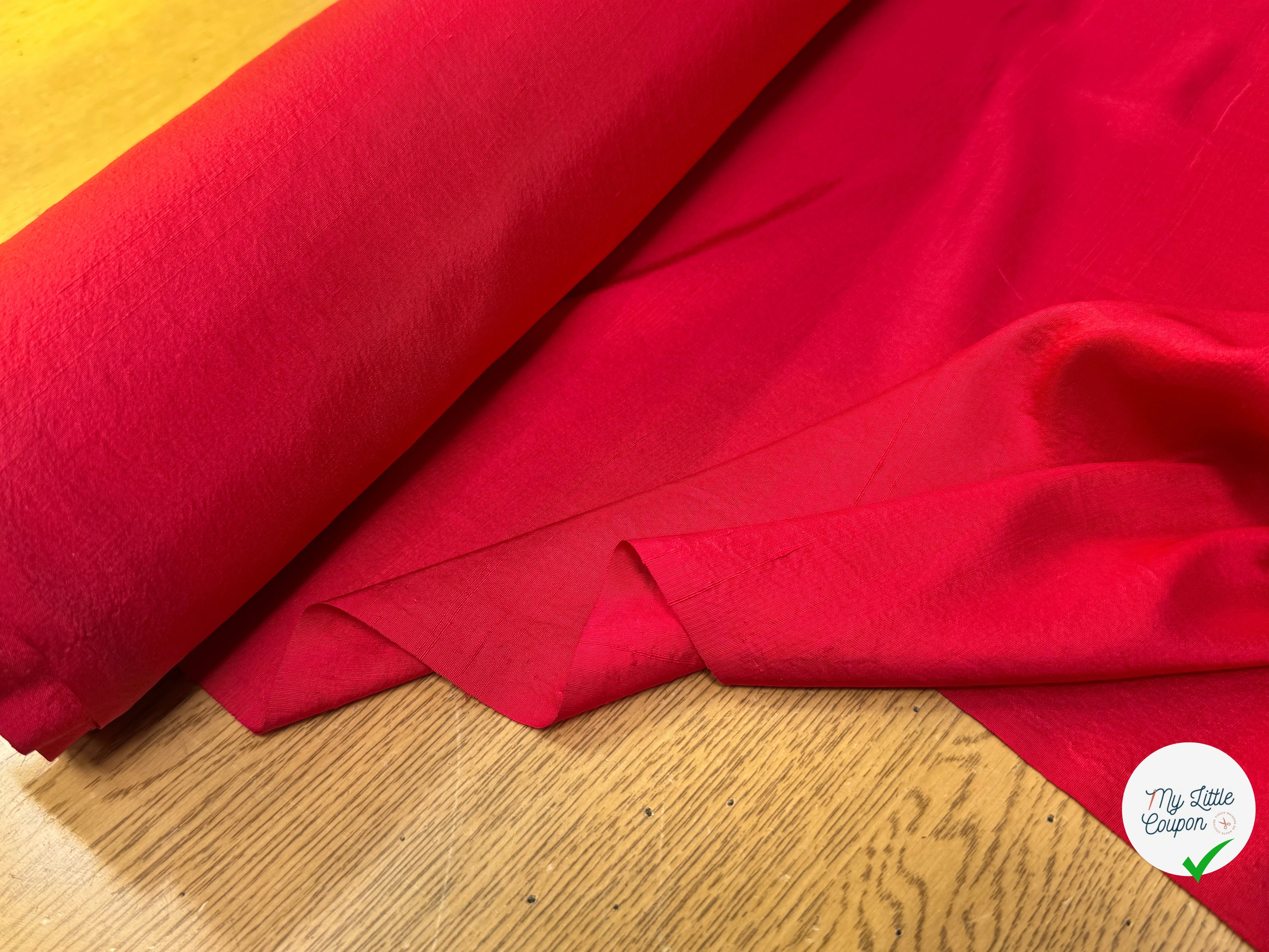 CREPE DE SOIE FLUIDE LÉGÈREMENT SATINÉ ROUGE TEXTURÉ SHANTUNG COUTURE - My Little Coupon