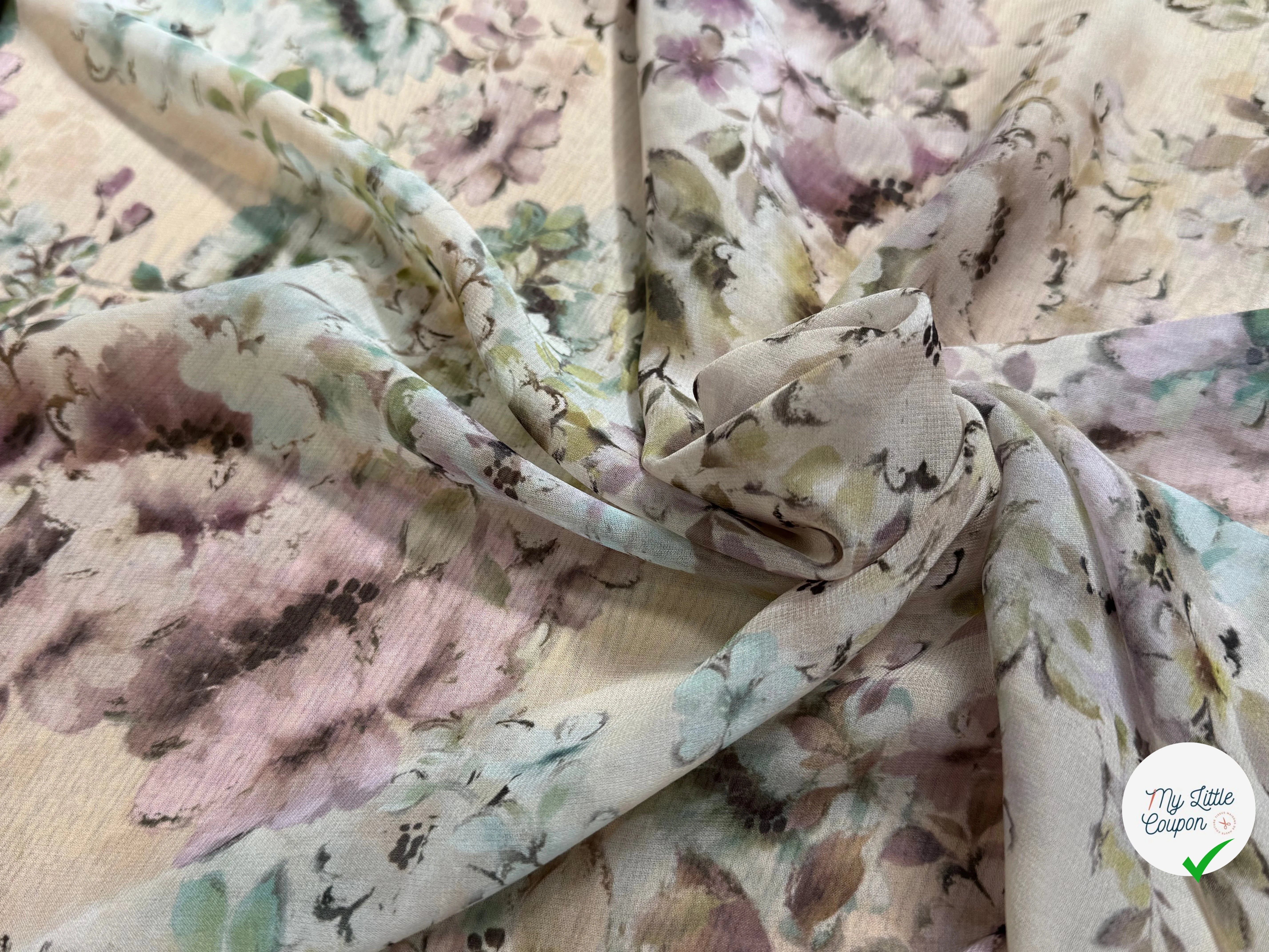 CREPE DE SOIE IMPRIMÉ JOLIES FLEURS MULTICOLORES - My Little Coupon