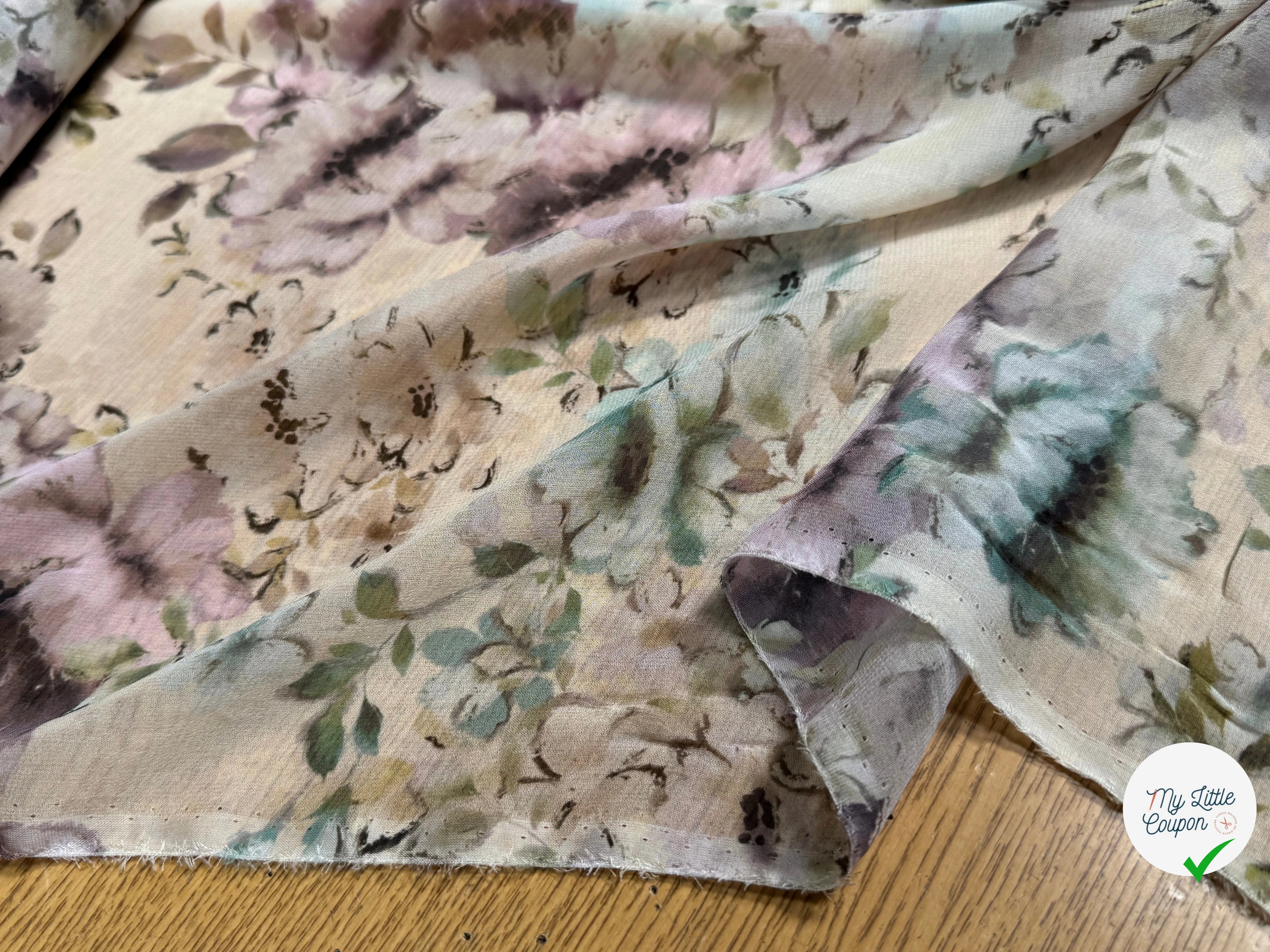 CREPE DE SOIE IMPRIMÉ JOLIES FLEURS MULTICOLORES - My Little Coupon