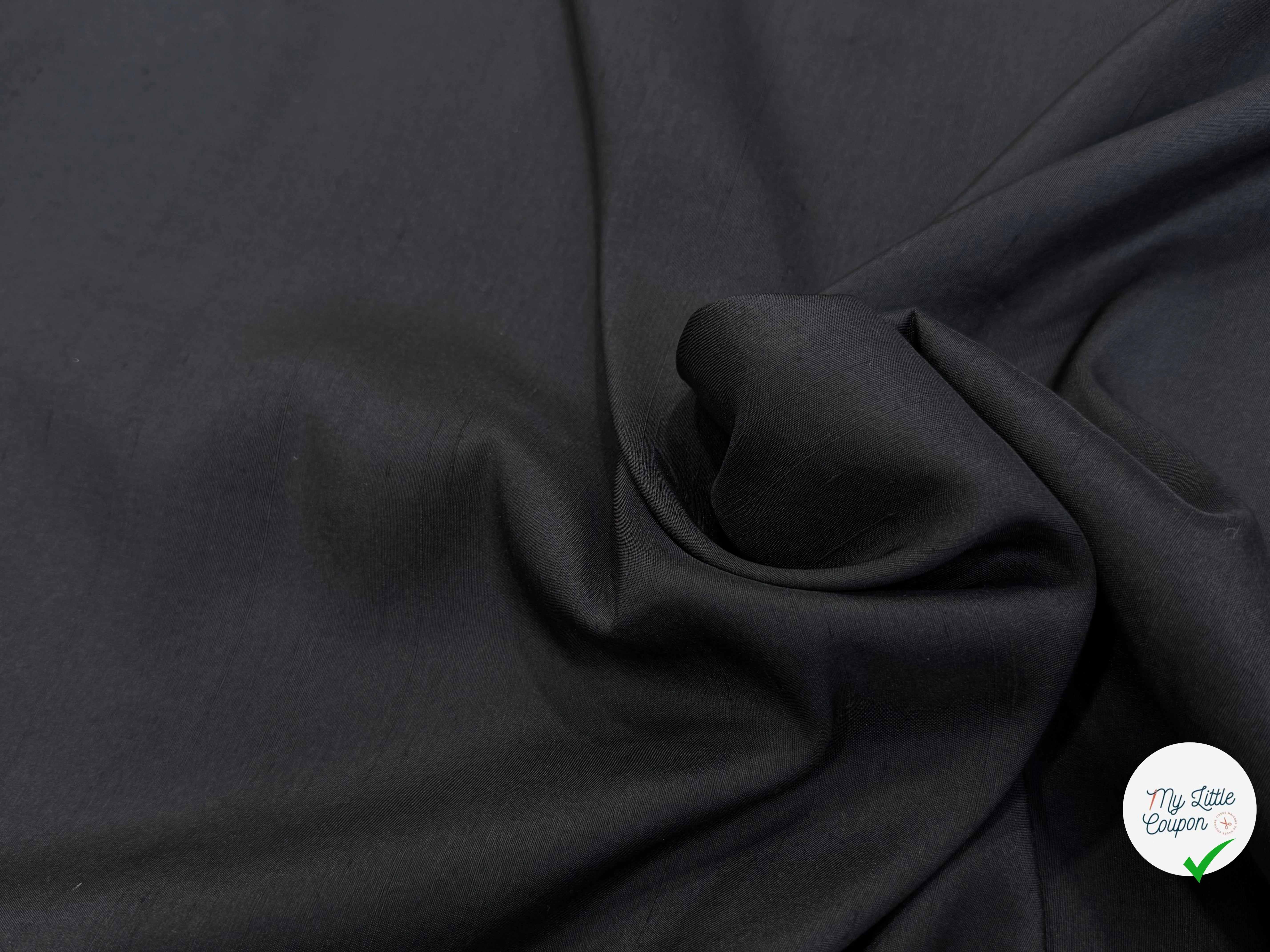 CREPE DE SOIE LÉGÈREMENT SATINÉ TEXTURÉ SHANTUNG NOIR QUALITÉ COUTURE - My Little Coupon