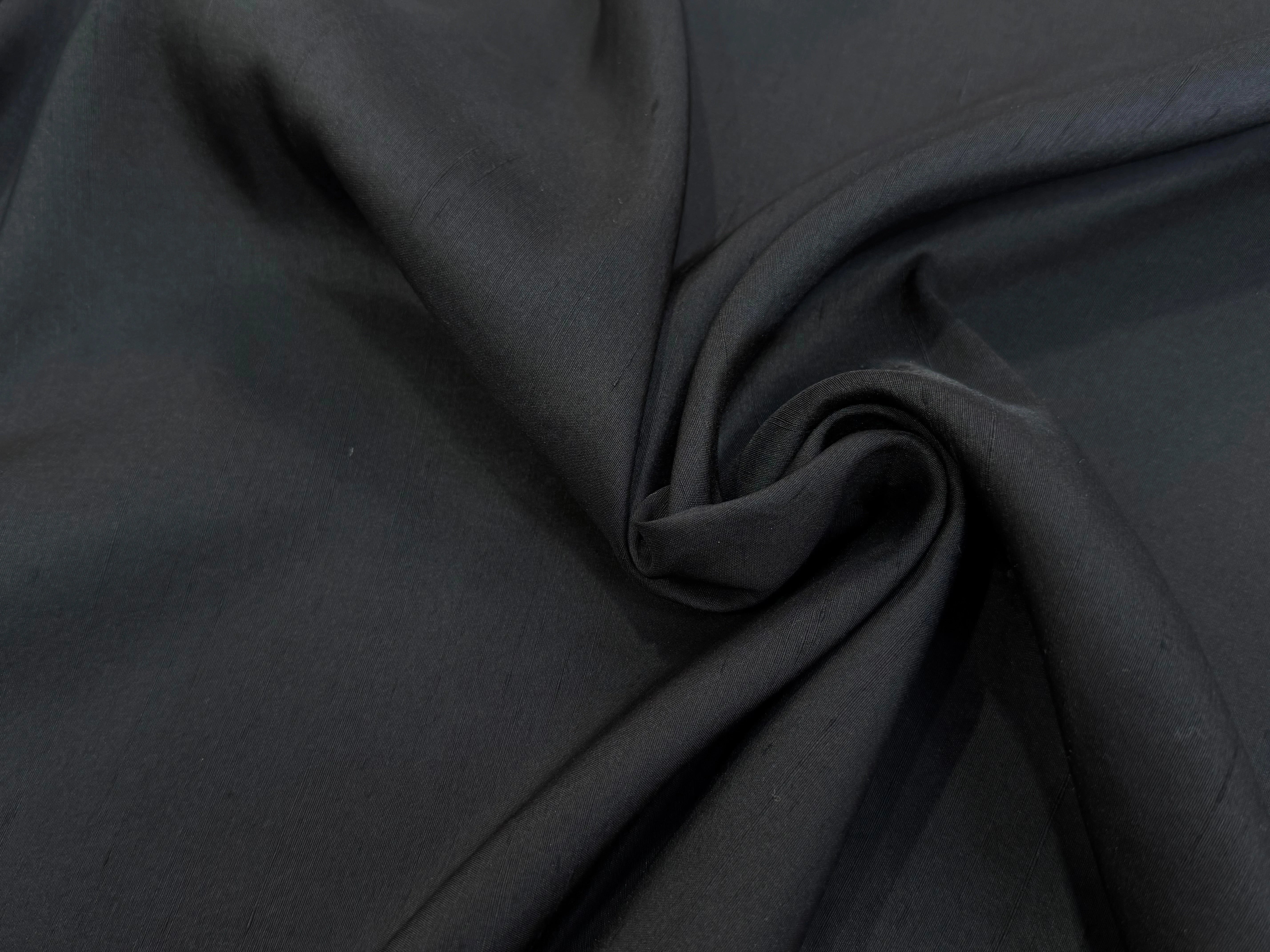 CREPE DE SOIE LÉGÈREMENT SATINÉ TEXTURÉ SHANTUNG NOIR QUALITÉ COUTURE - My Little Coupon
