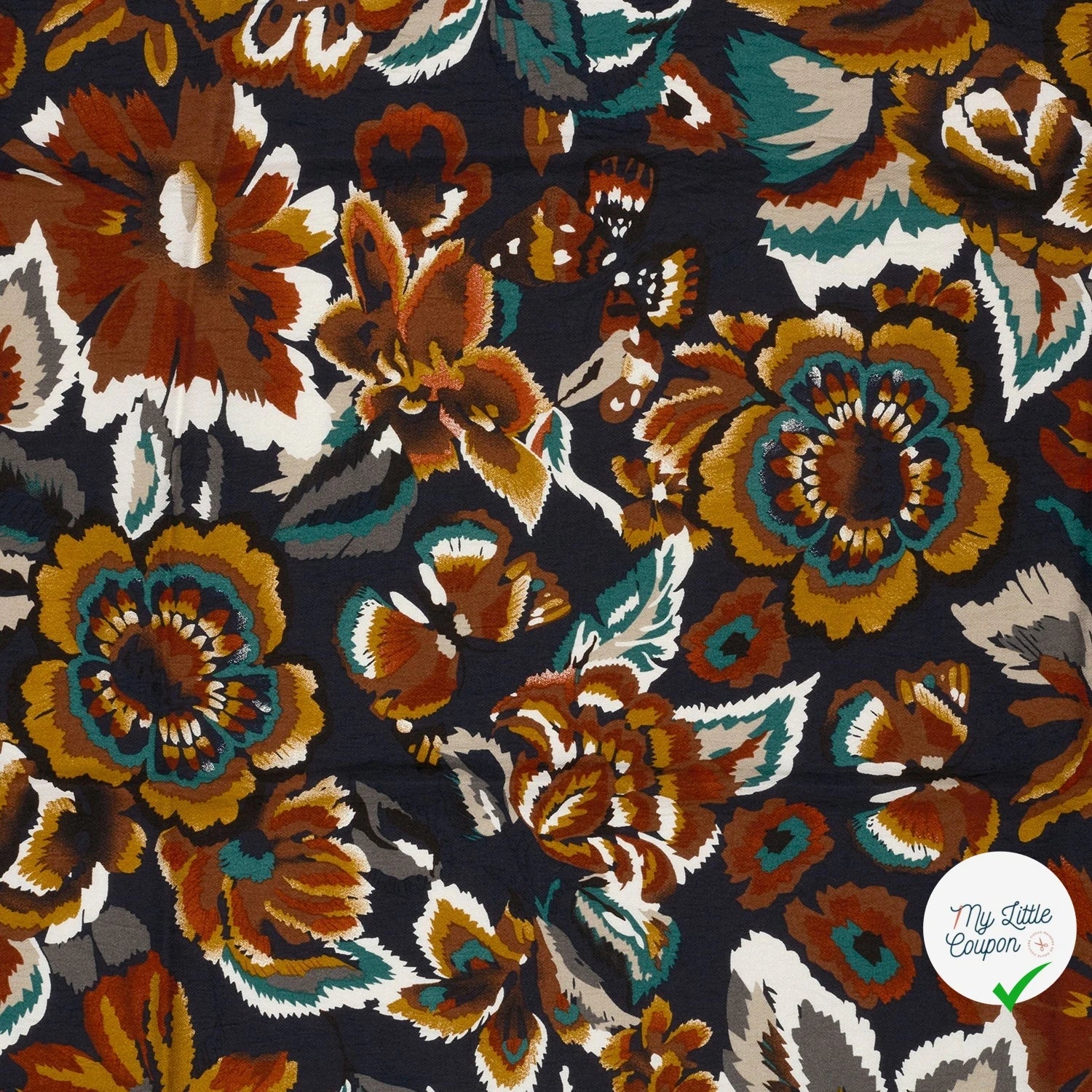 Crêpe de viscose feuilles bleu marine