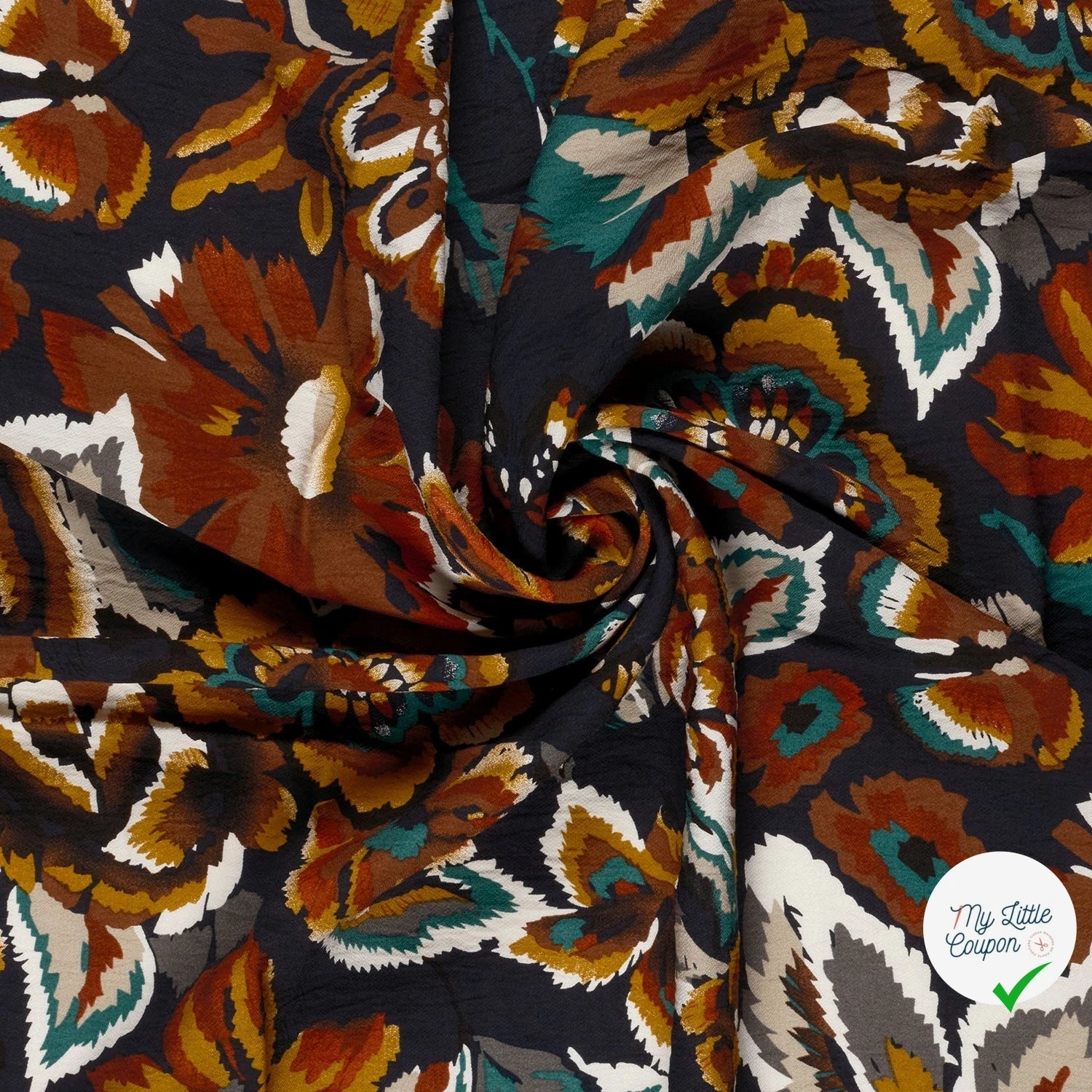 Crêpe de viscose feuilles bleu marine