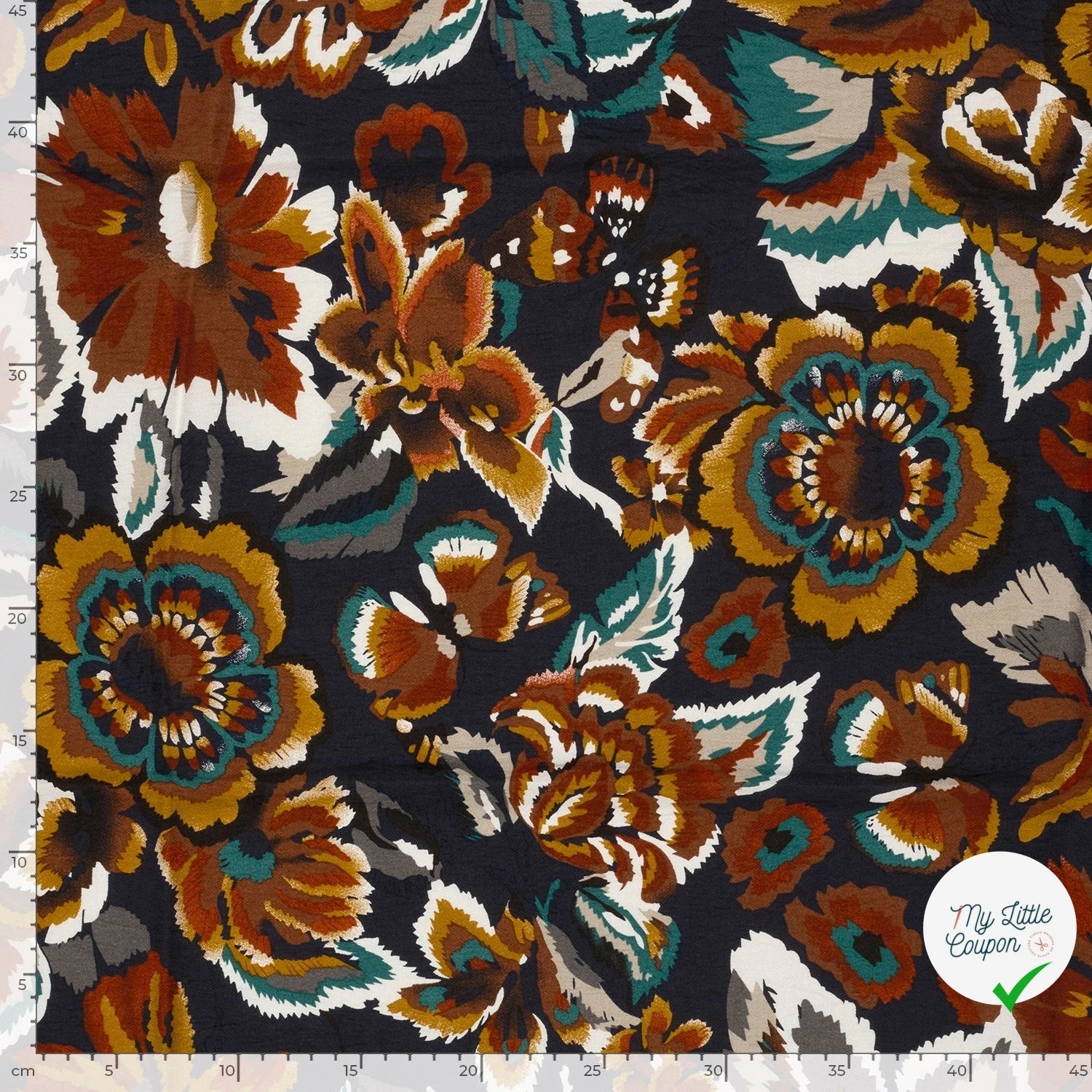 Crêpe de viscose feuilles bleu marine