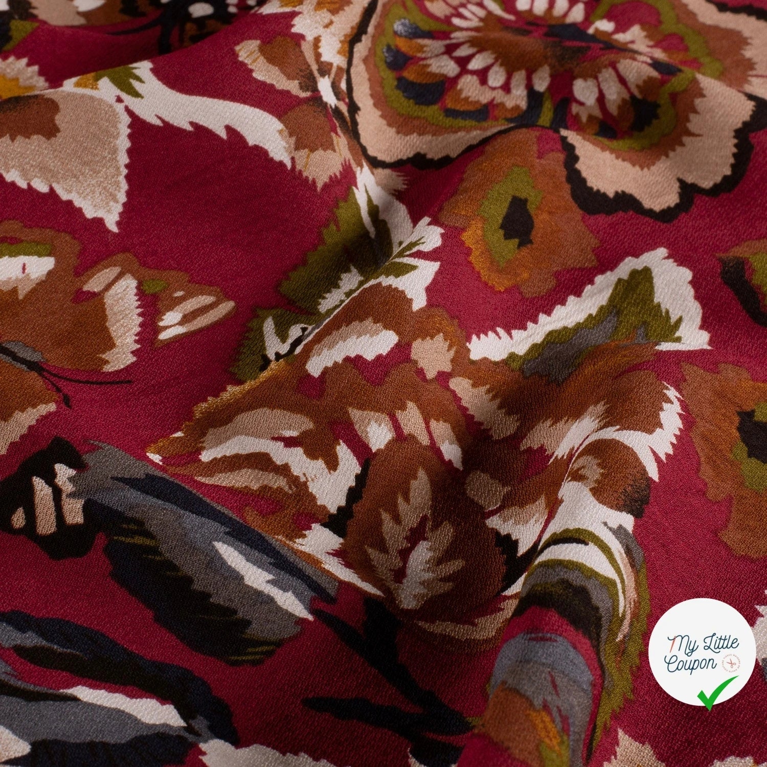 Crêpe de viscose feuilles bordeaux