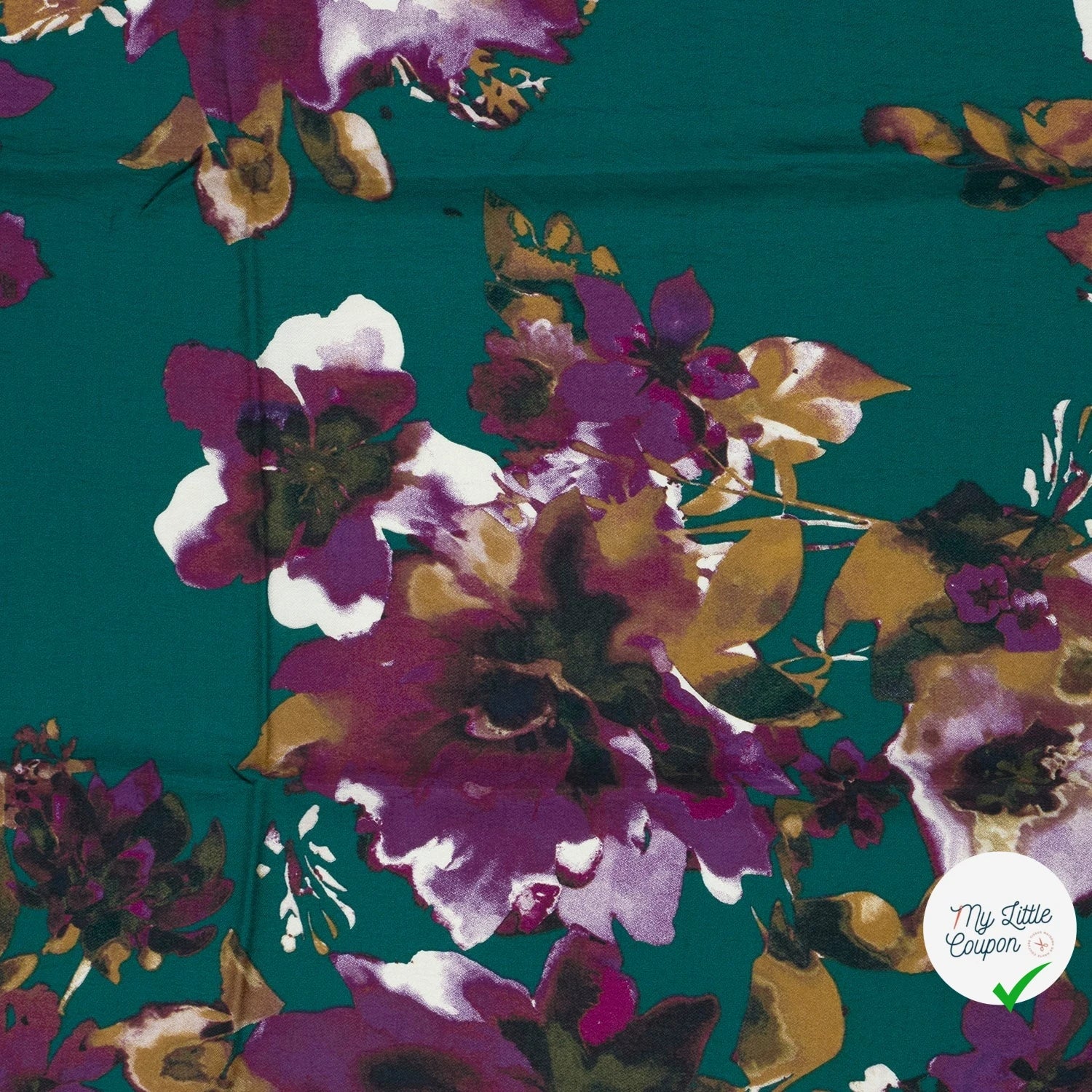 Crêpe de viscose fleurs bleu canard