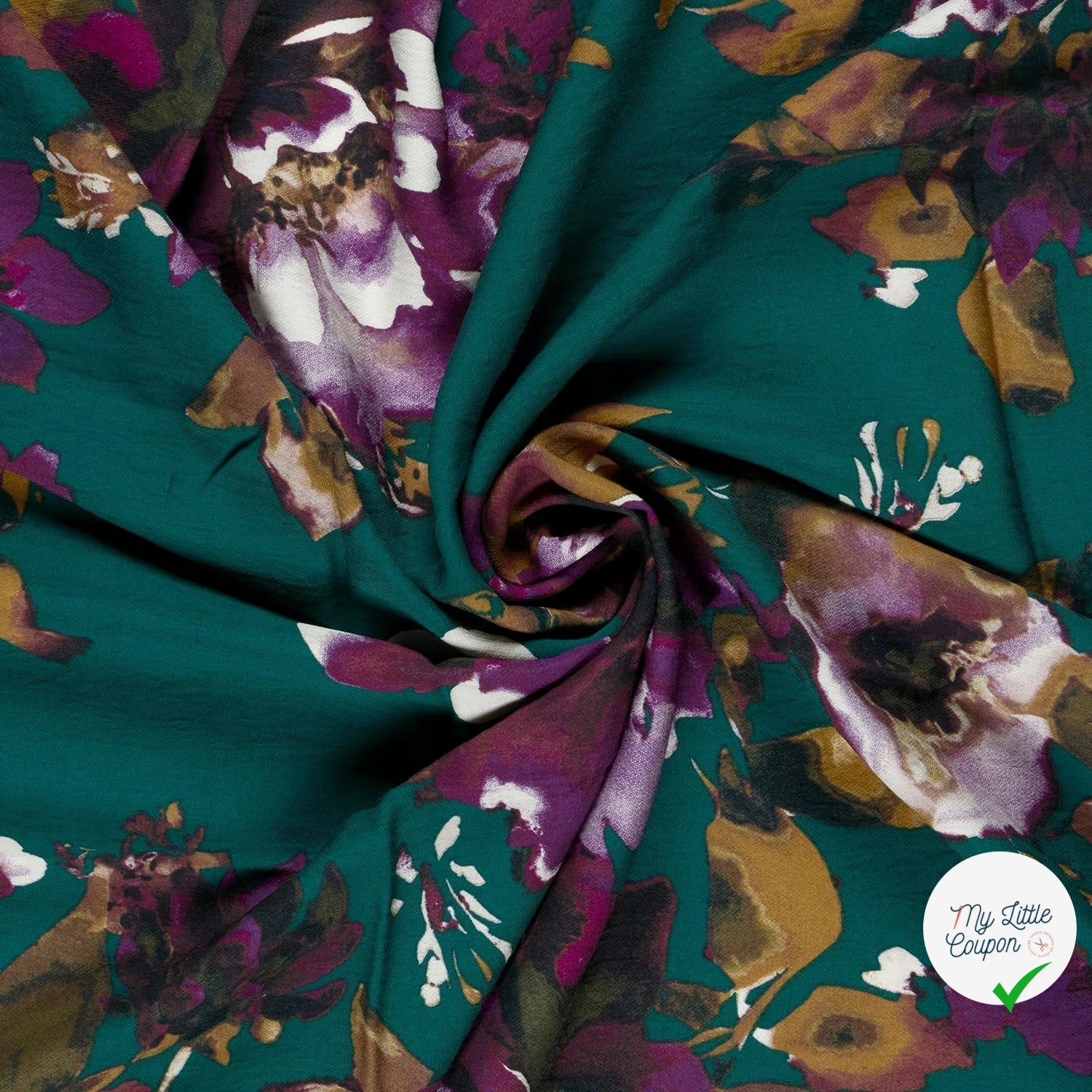 Crêpe de viscose fleurs bleu canard