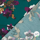 Crêpe de viscose fleurs bleu canard