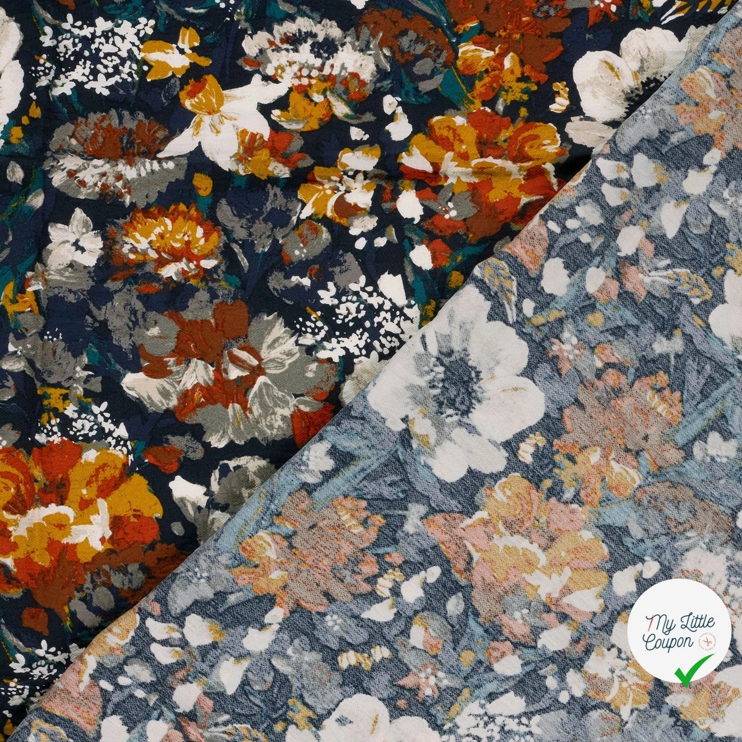Crêpe de viscose fleurs bleu marine
