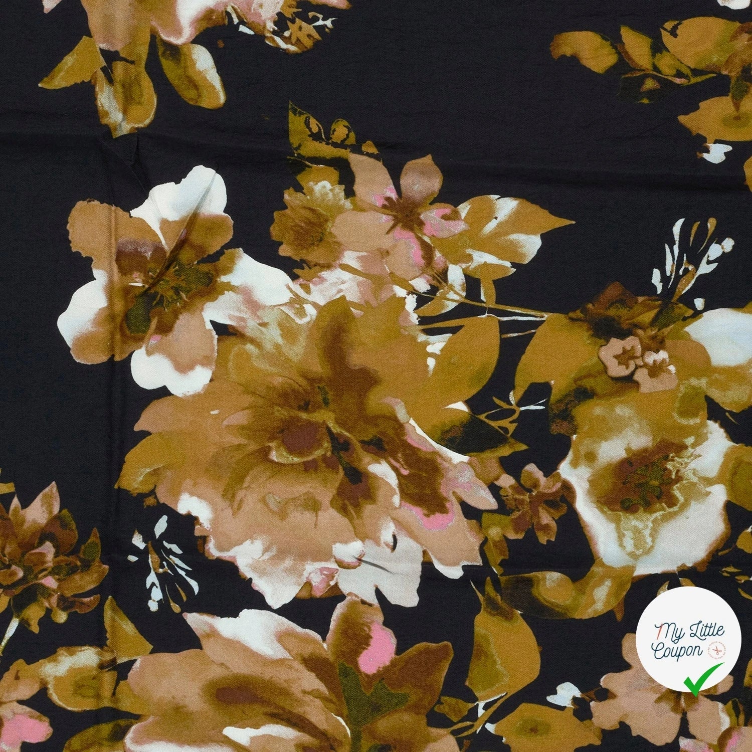Crêpe de viscose fleurs bleu marine