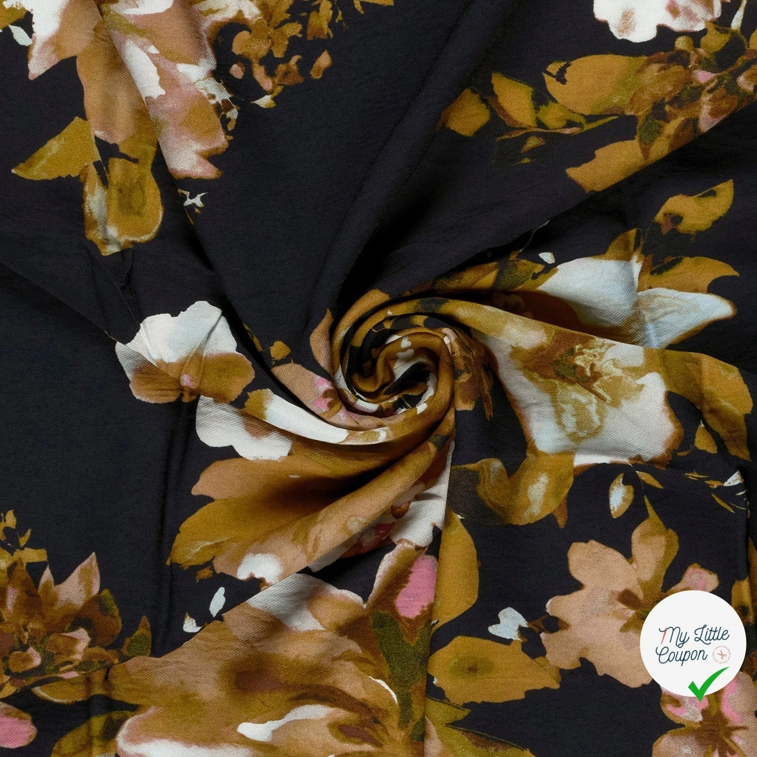 Crêpe de viscose fleurs bleu marine
