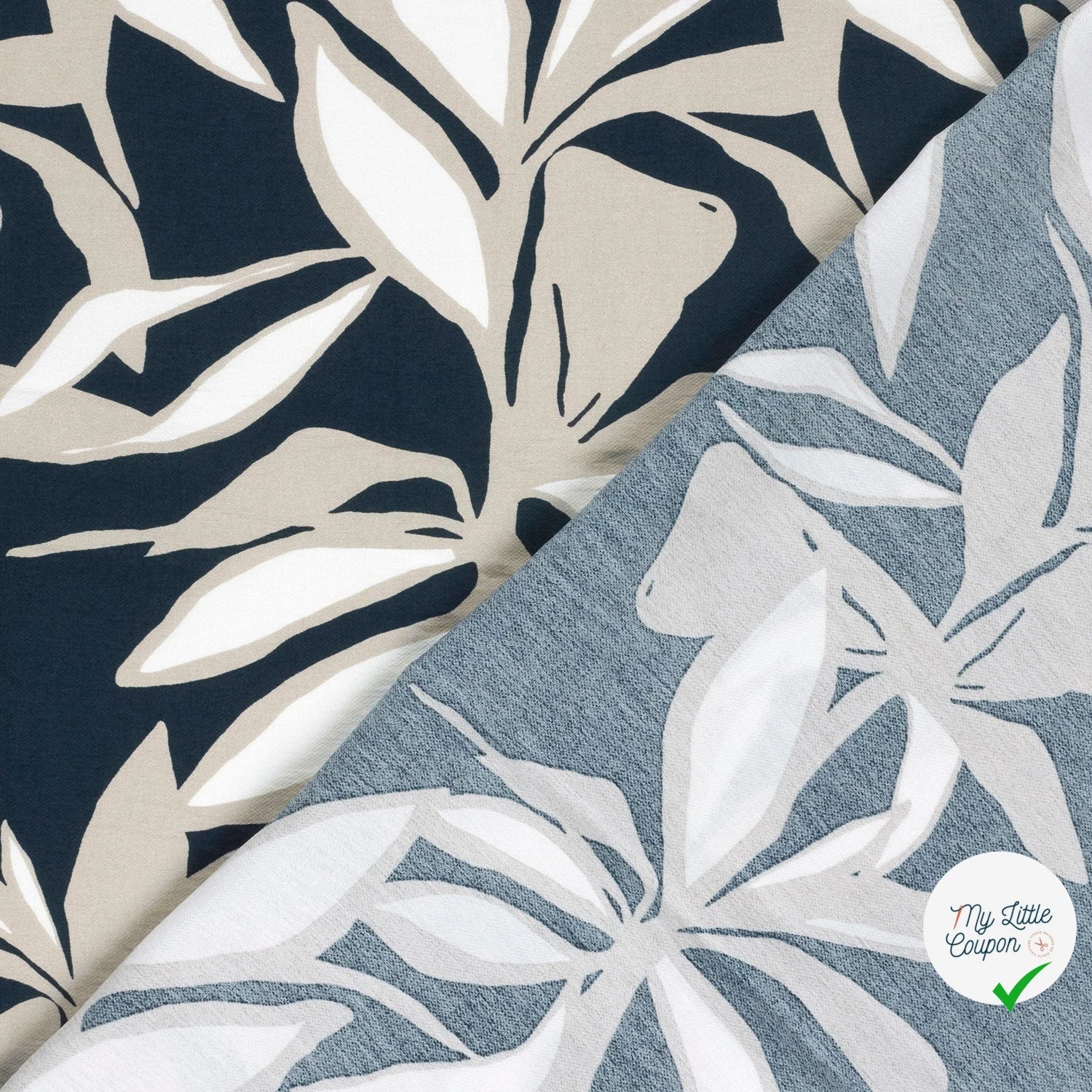 Crêpe de viscose fleurs bleu marine