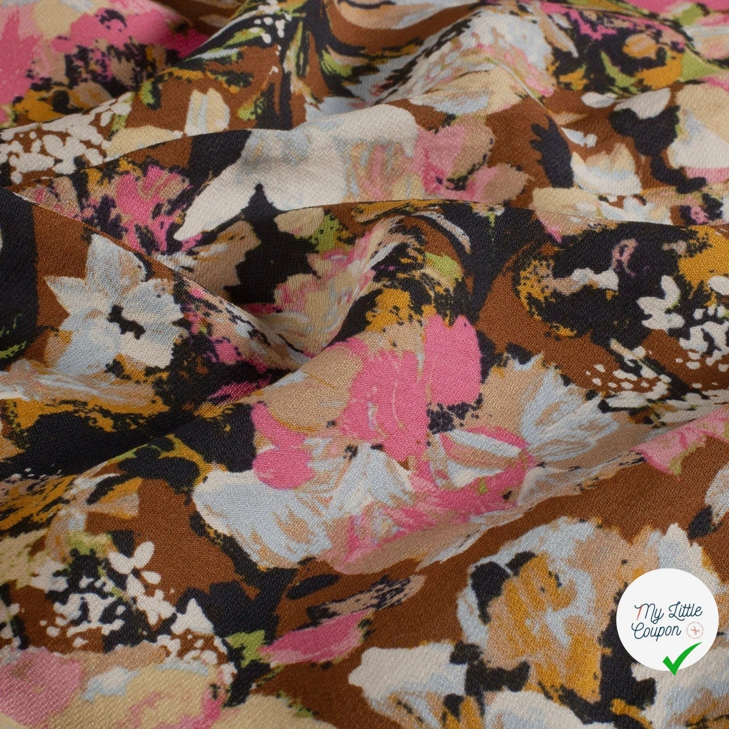 Crêpe de viscose fleurs marron