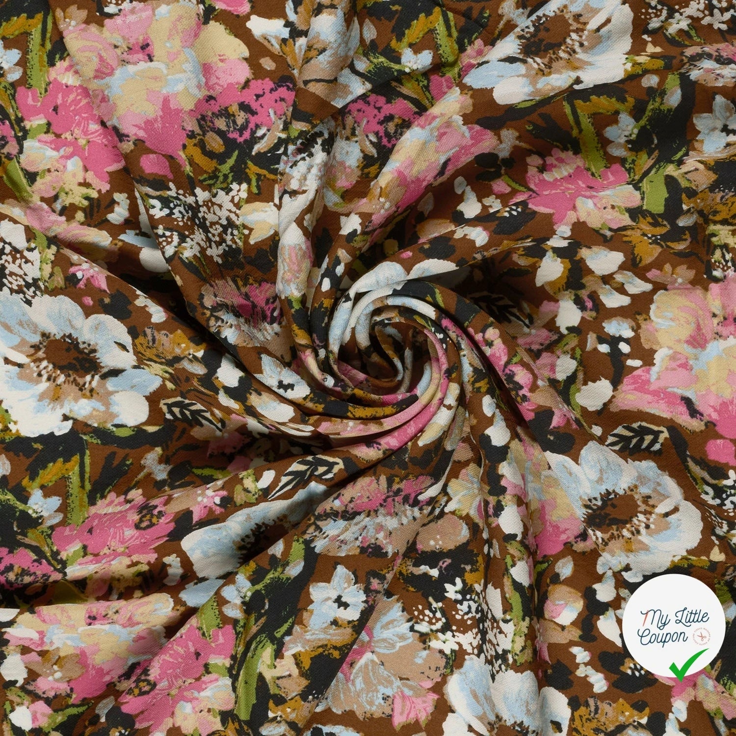 Crêpe de viscose fleurs marron