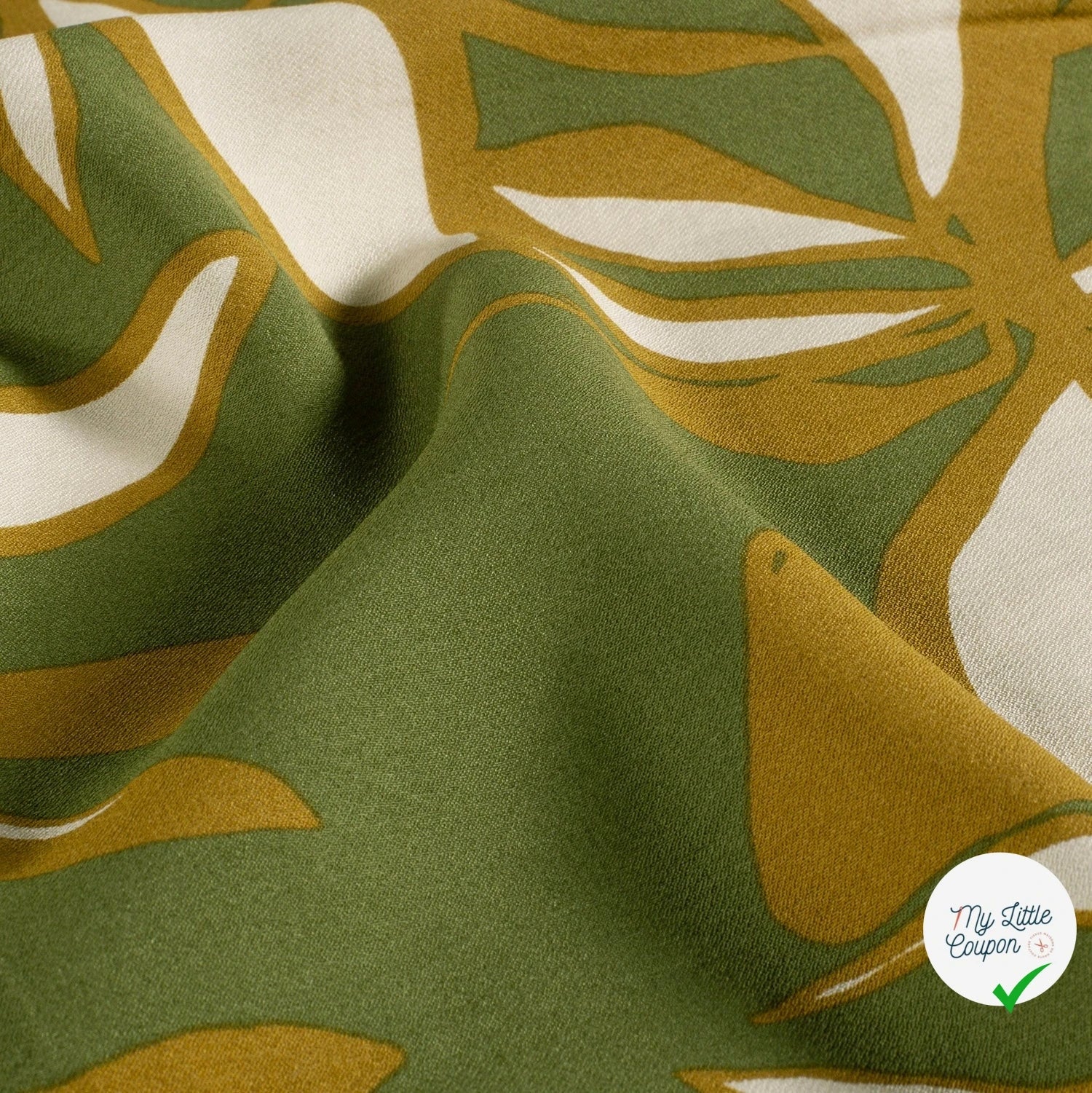 Crêpe de viscose fleurs vert kaki