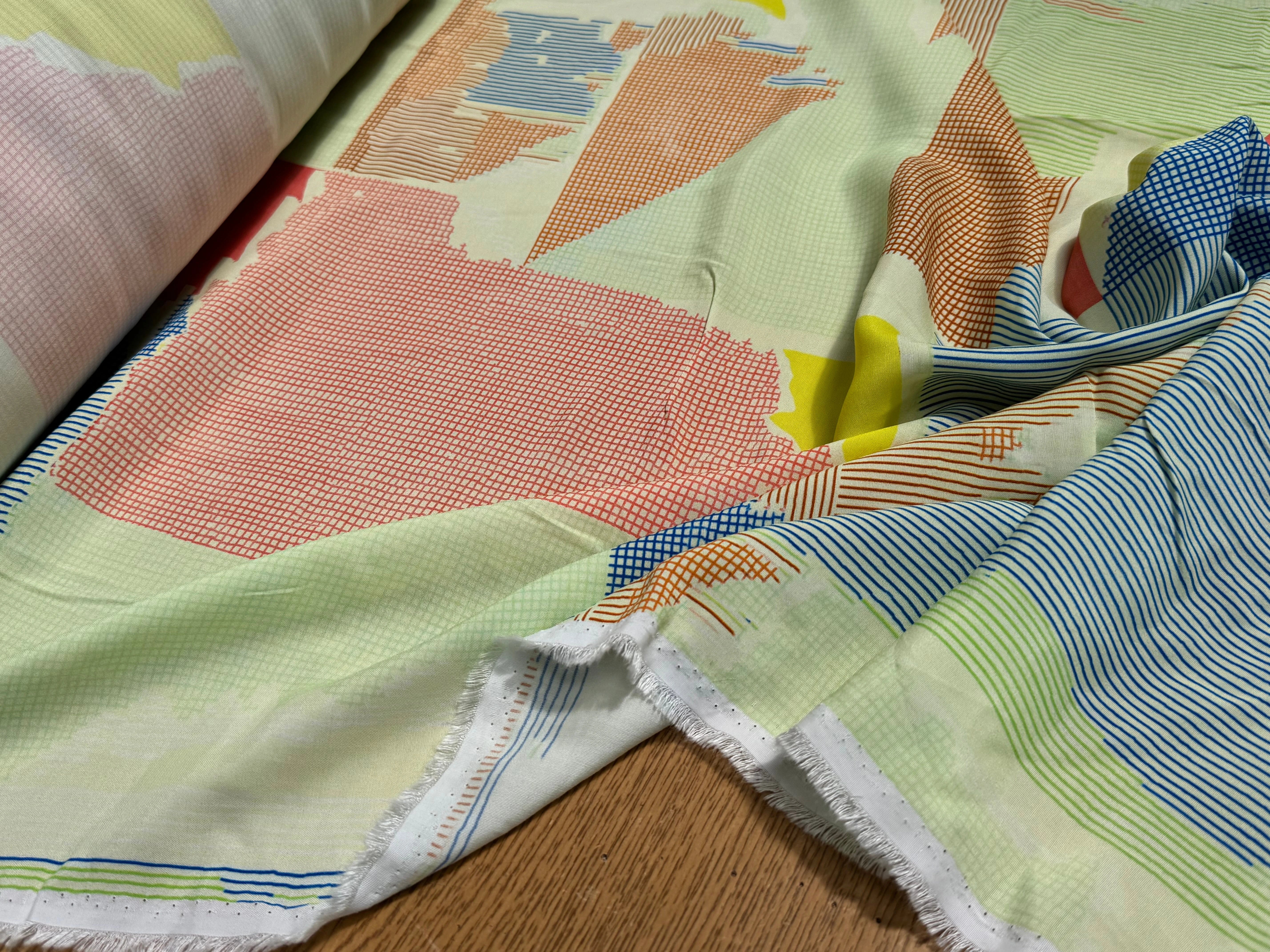 CRÊPE DE VISCOSE IMPRIMÉ GRAPHIQUE RAYURES JAUNE FANTASY PAPIER JAUNE - My Little Coupon