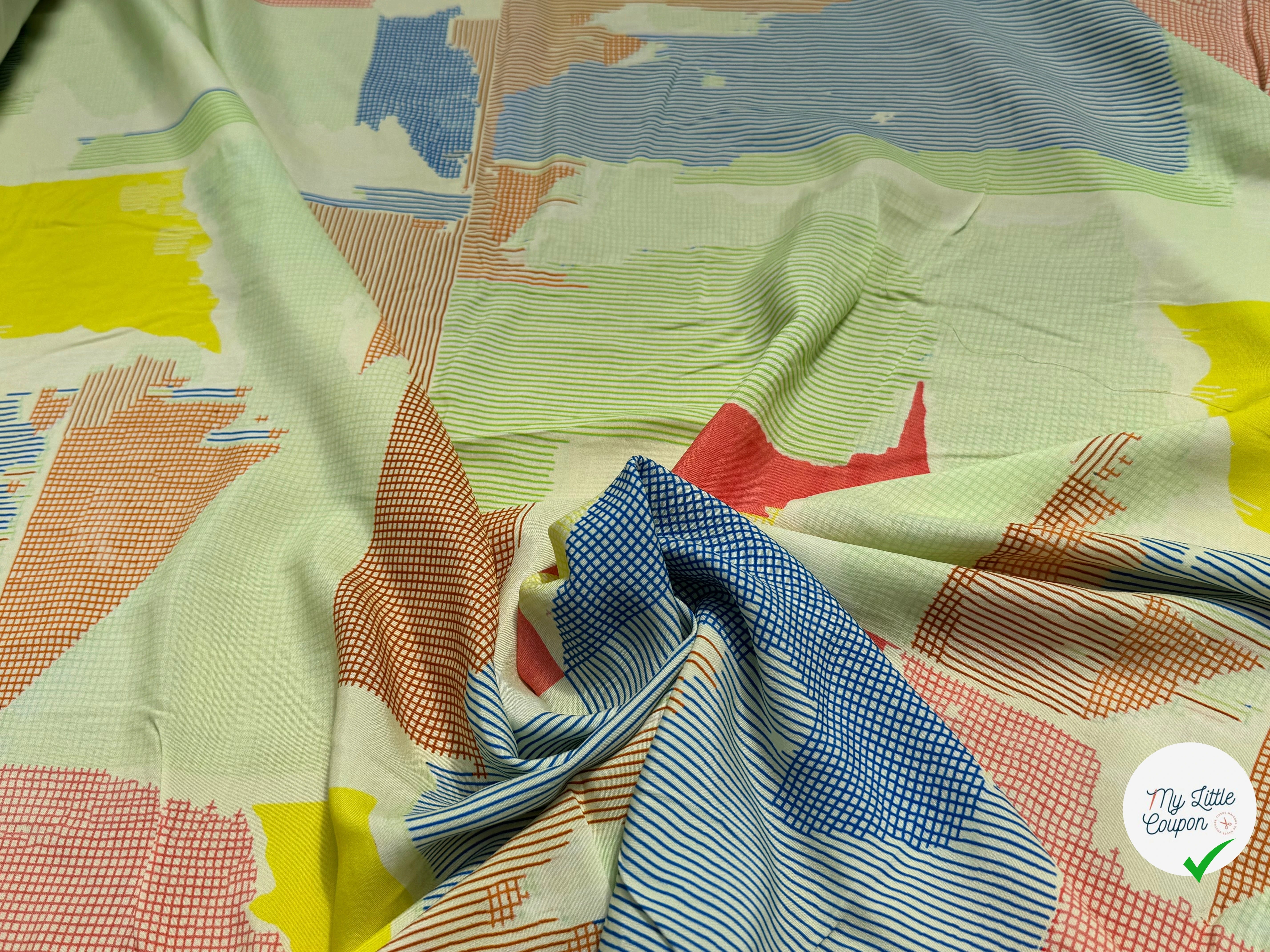 CRÊPE DE VISCOSE IMPRIMÉ GRAPHIQUE RAYURES JAUNE FANTASY PAPIER JAUNE - My Little Coupon
