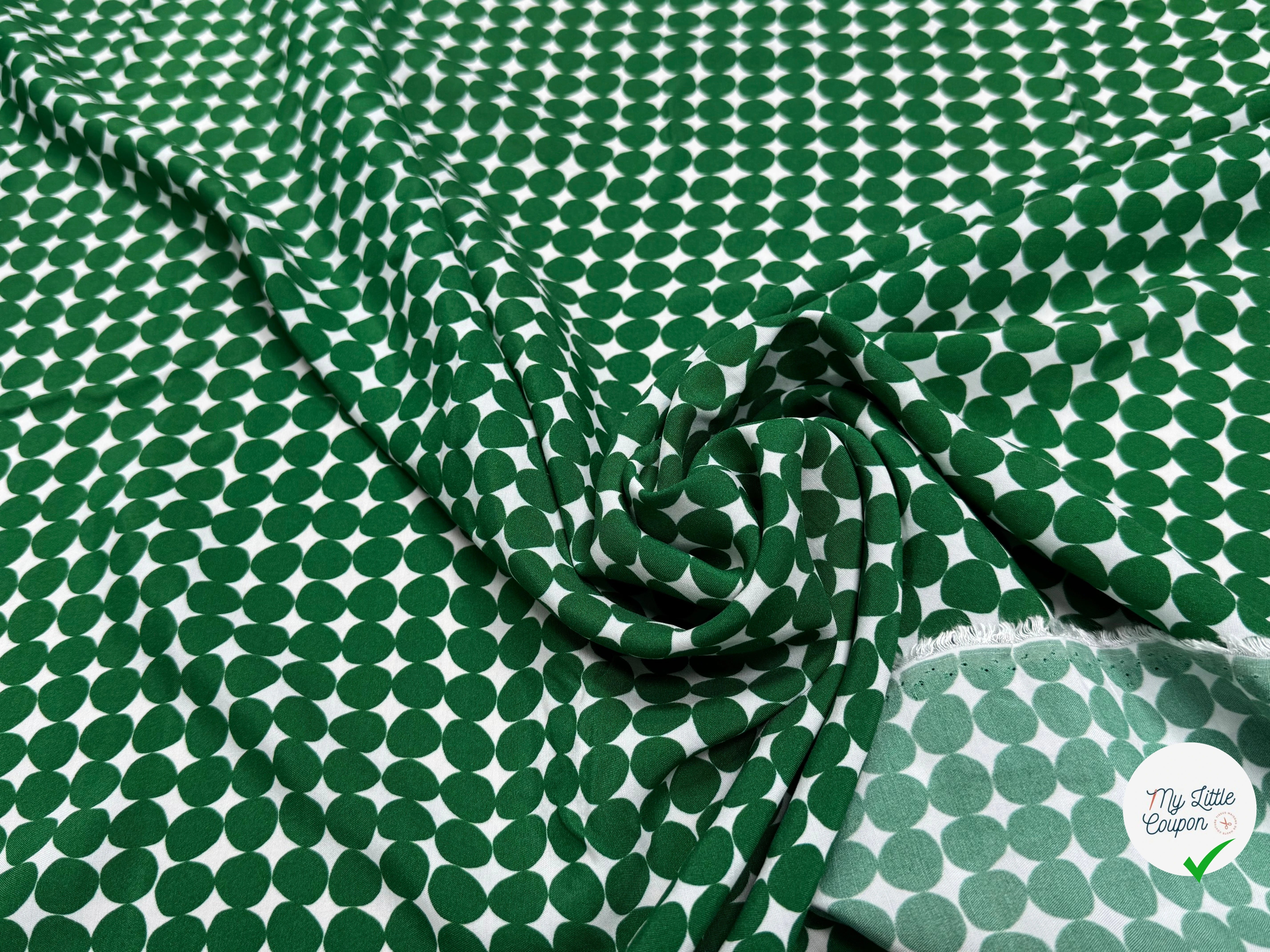 CRÊPE DE VISCOSE IMPRIMÉ POIS VERTS FANTASY ROND VERT - My Little Coupon