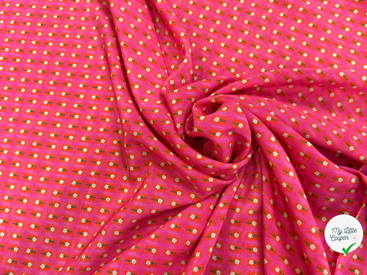 CRÊPE DE VISCOSE IMPRIMÉ SEMIS DE FLEURS ROSE - My Little Coupon