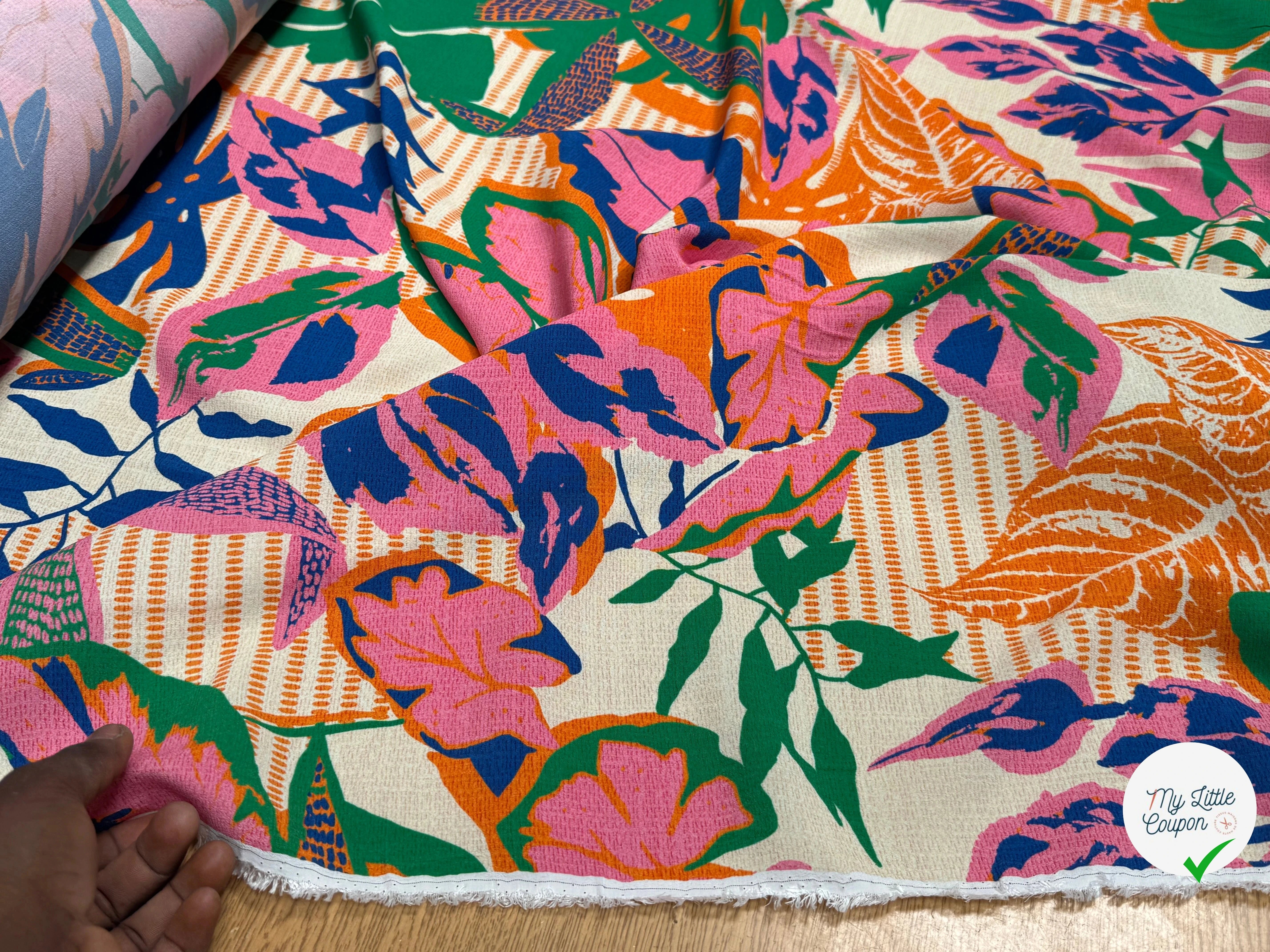 TISSU SEERSUCKER DE COTON IMPRIMÉ VÉGÉTAL BRIQUE LOTUS FOREST BRIQUE - My Little Coupon