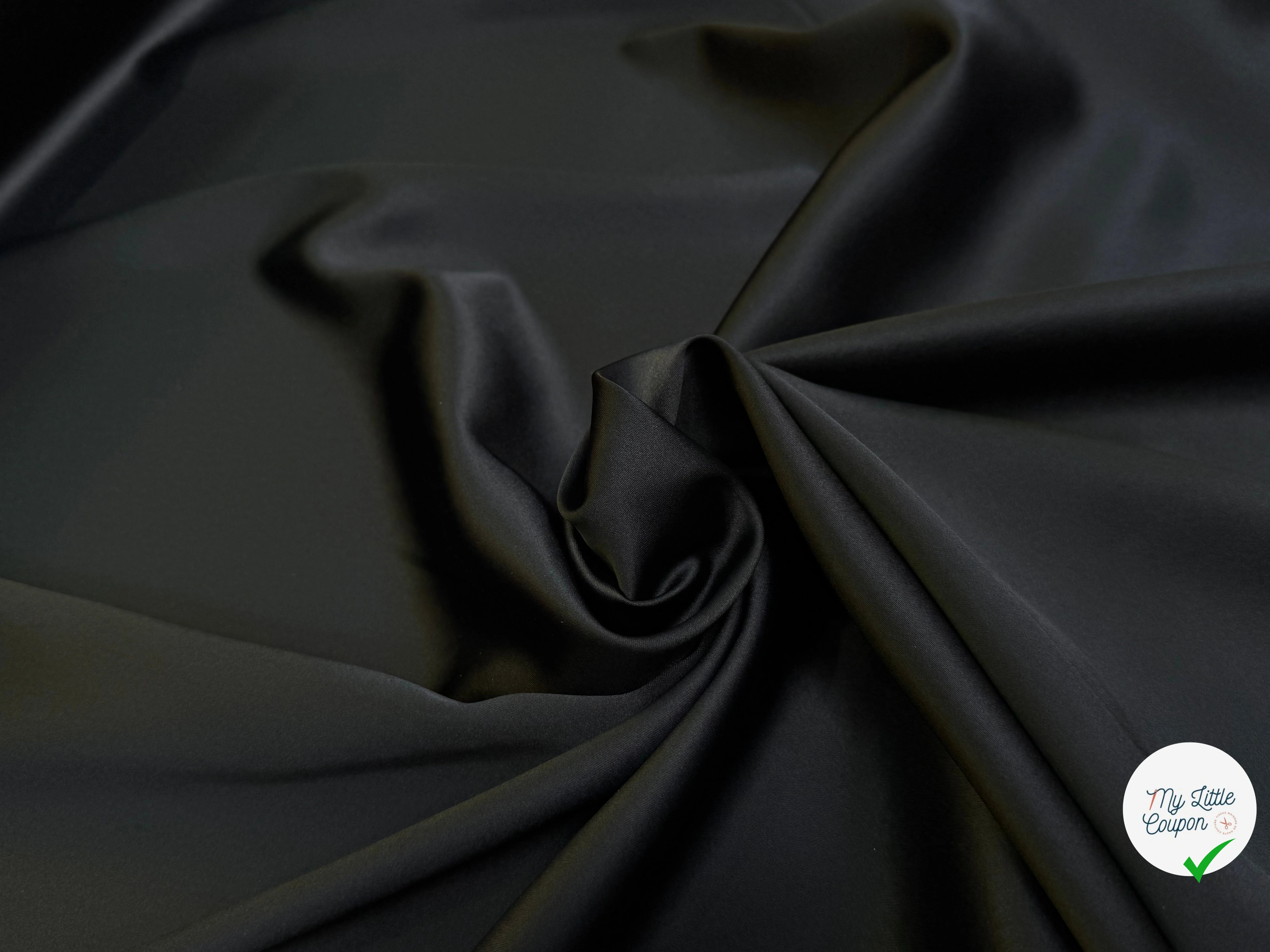 CREPE ENVERS SATIN ACETATE VISCOSE TRÈS BEAU TOMBÉ NOIR COUTURE - My Little Coupon