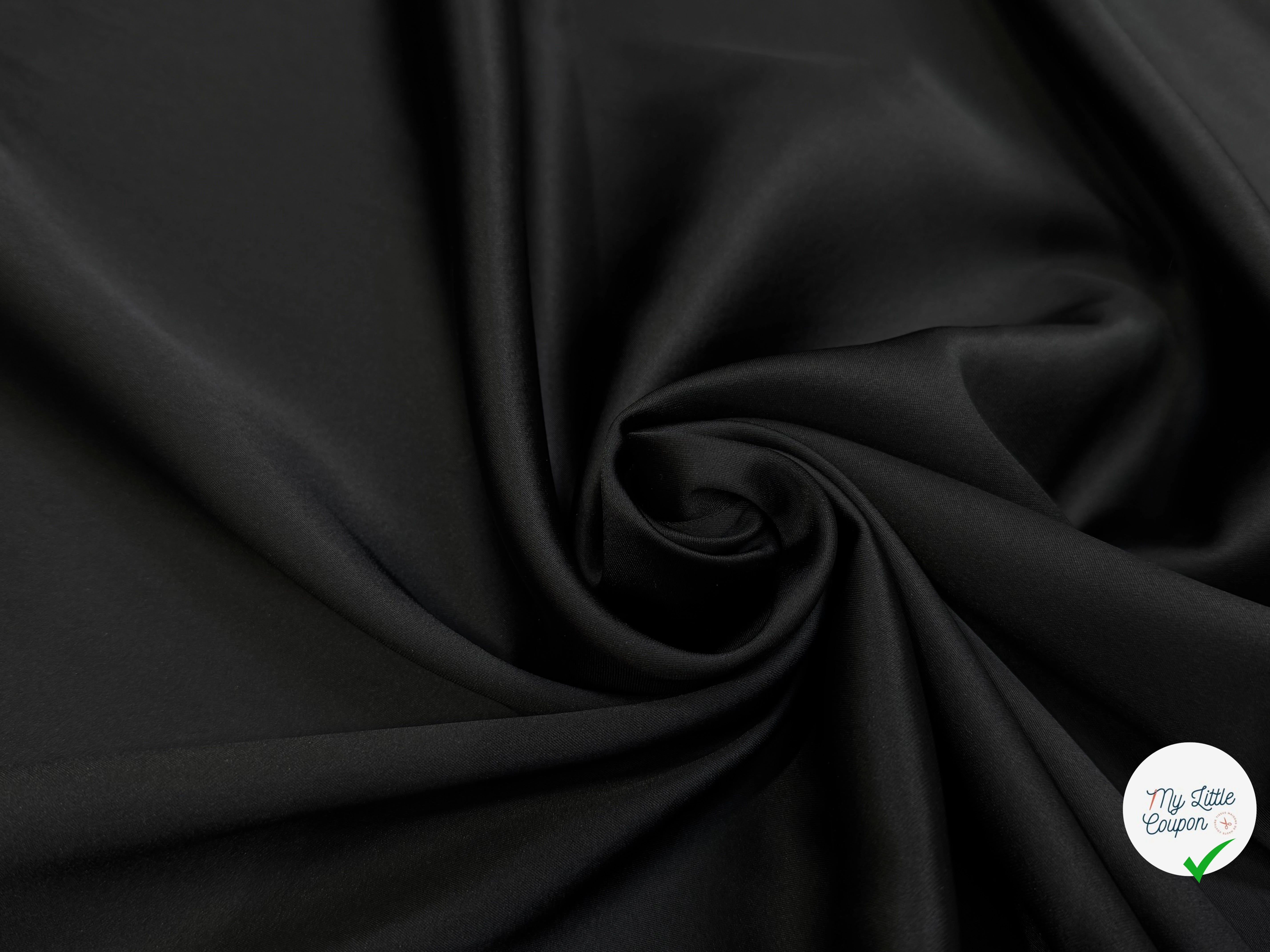 CREPE ENVERS SATIN LOURD FROIDE ACETATE VISCOSE NOIR  STRETCH - My Little Coupon
