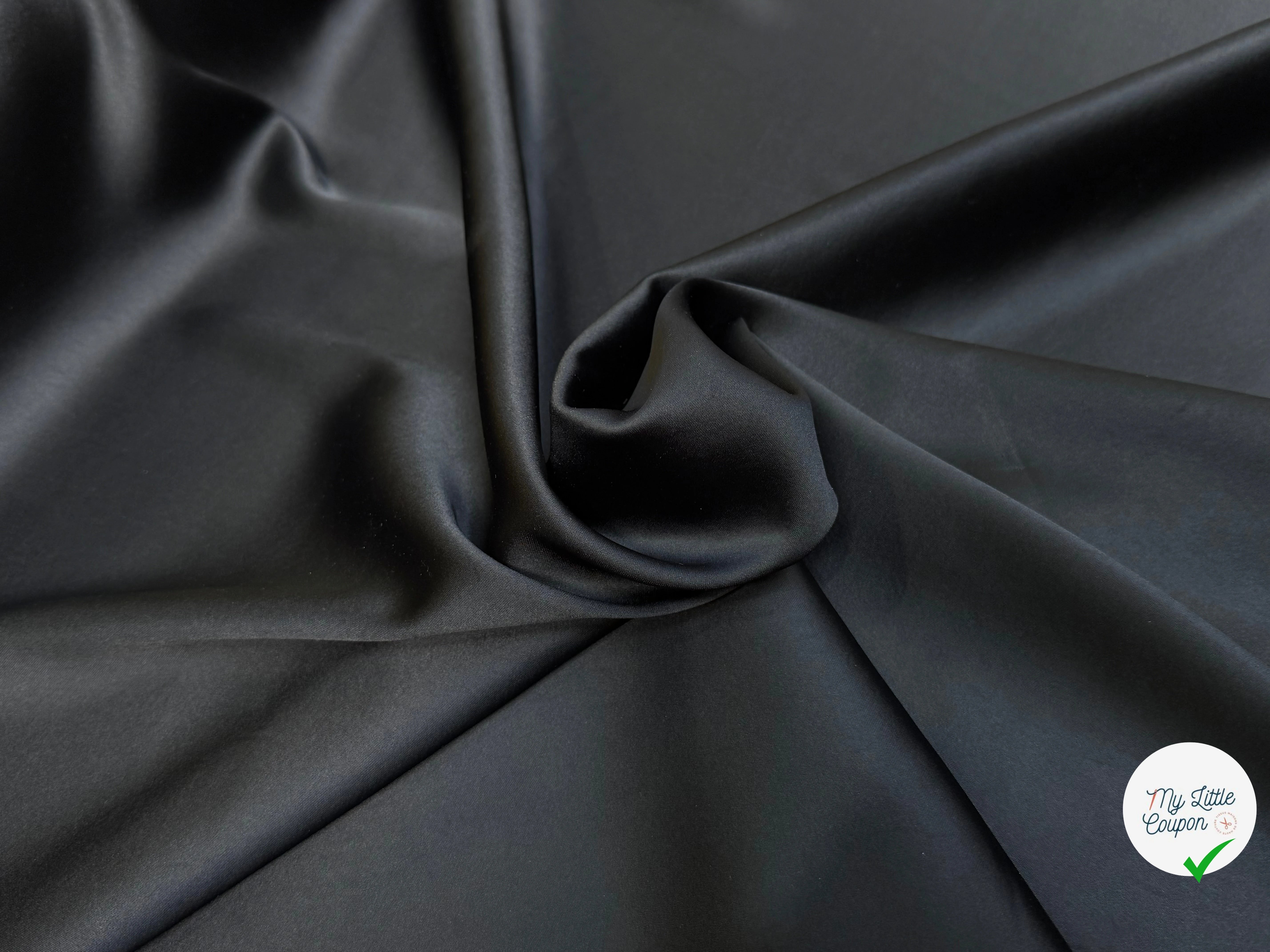 CREPE ENVERS SATIN VISCOSE ACETATE NOIR BEAU TOMBÉ STRETCH - My Little Coupon