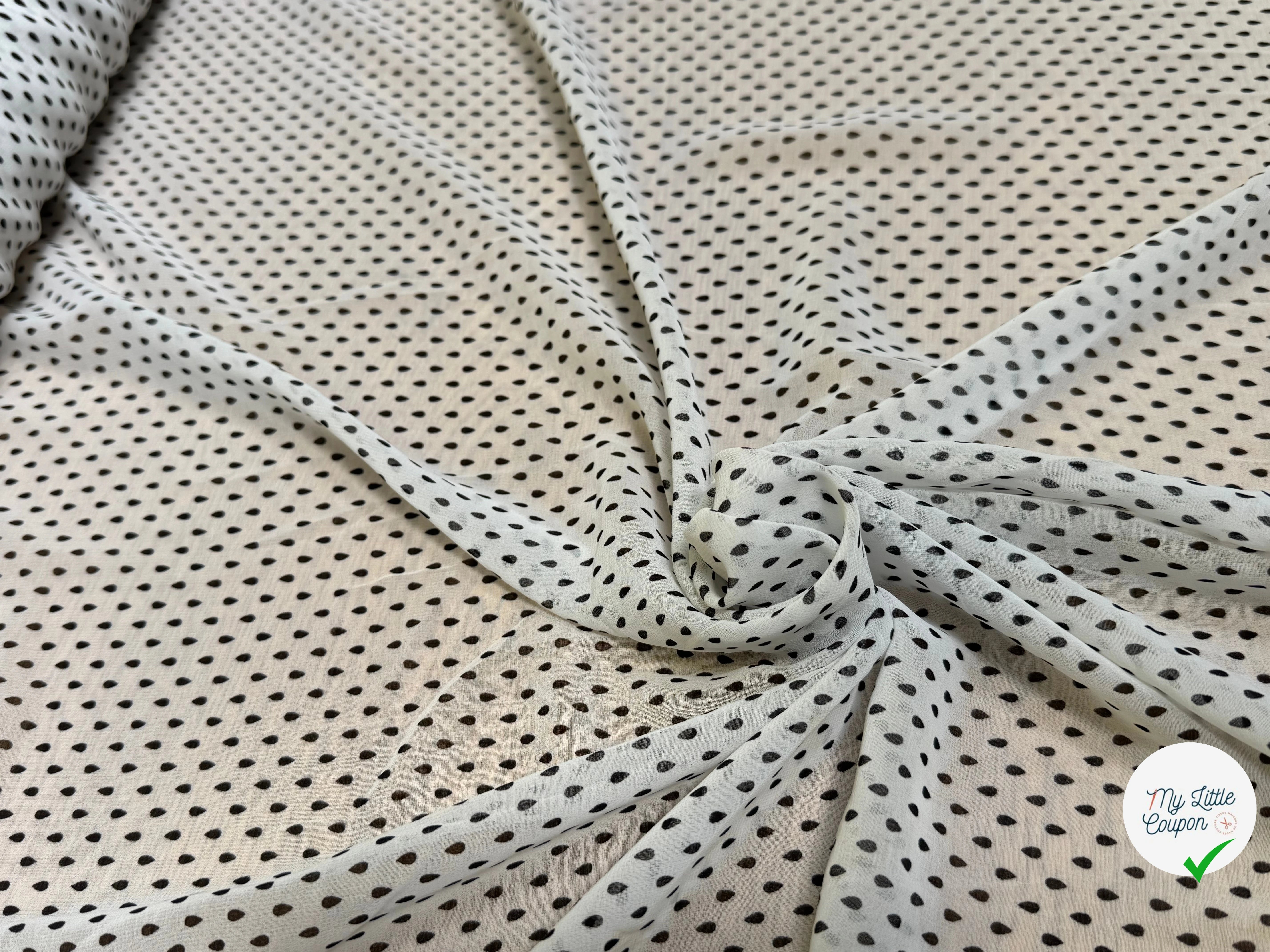 CREPE FLUIDE FOND BLANC CASSÉ POIS NOIRS - My Little Coupon