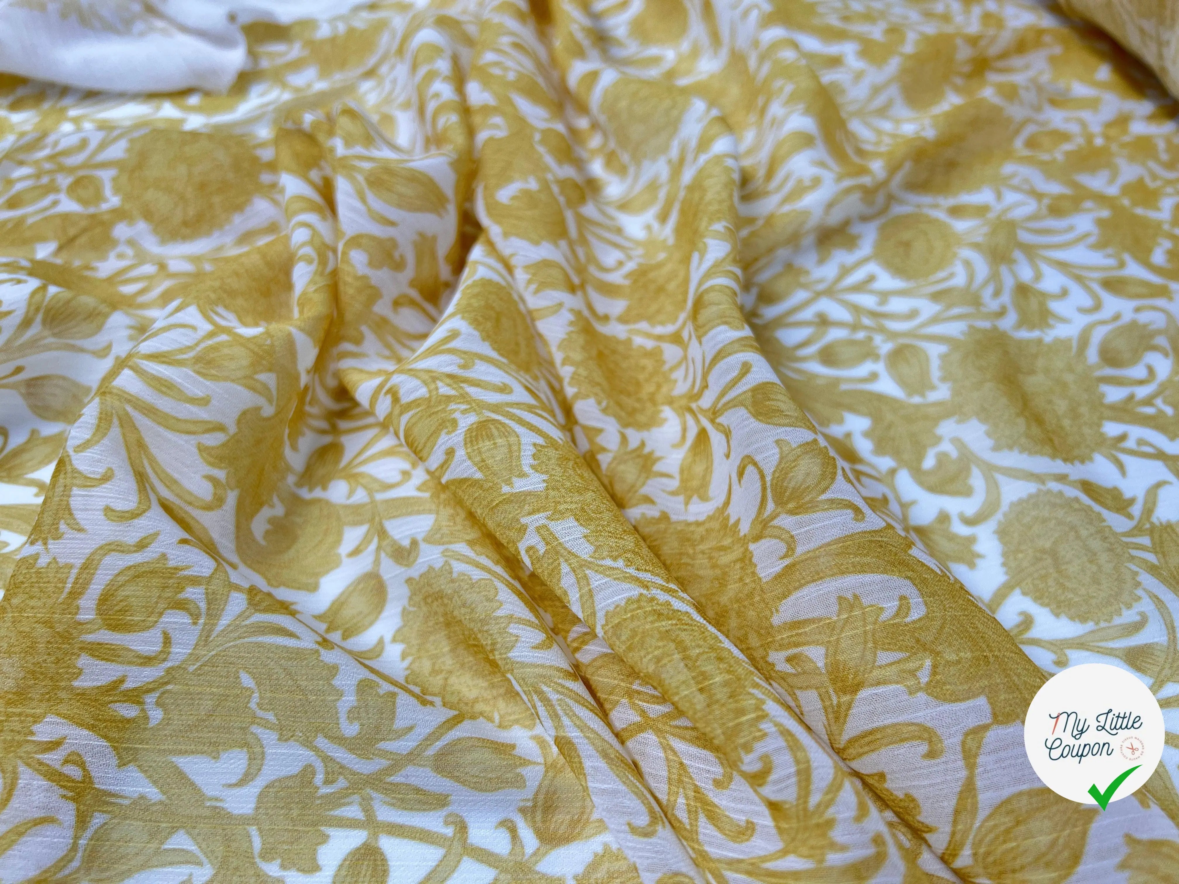 CRÊPE FROISSÉ ORNAMENT MUSTARD - My Little Coupon - tissu - coudre