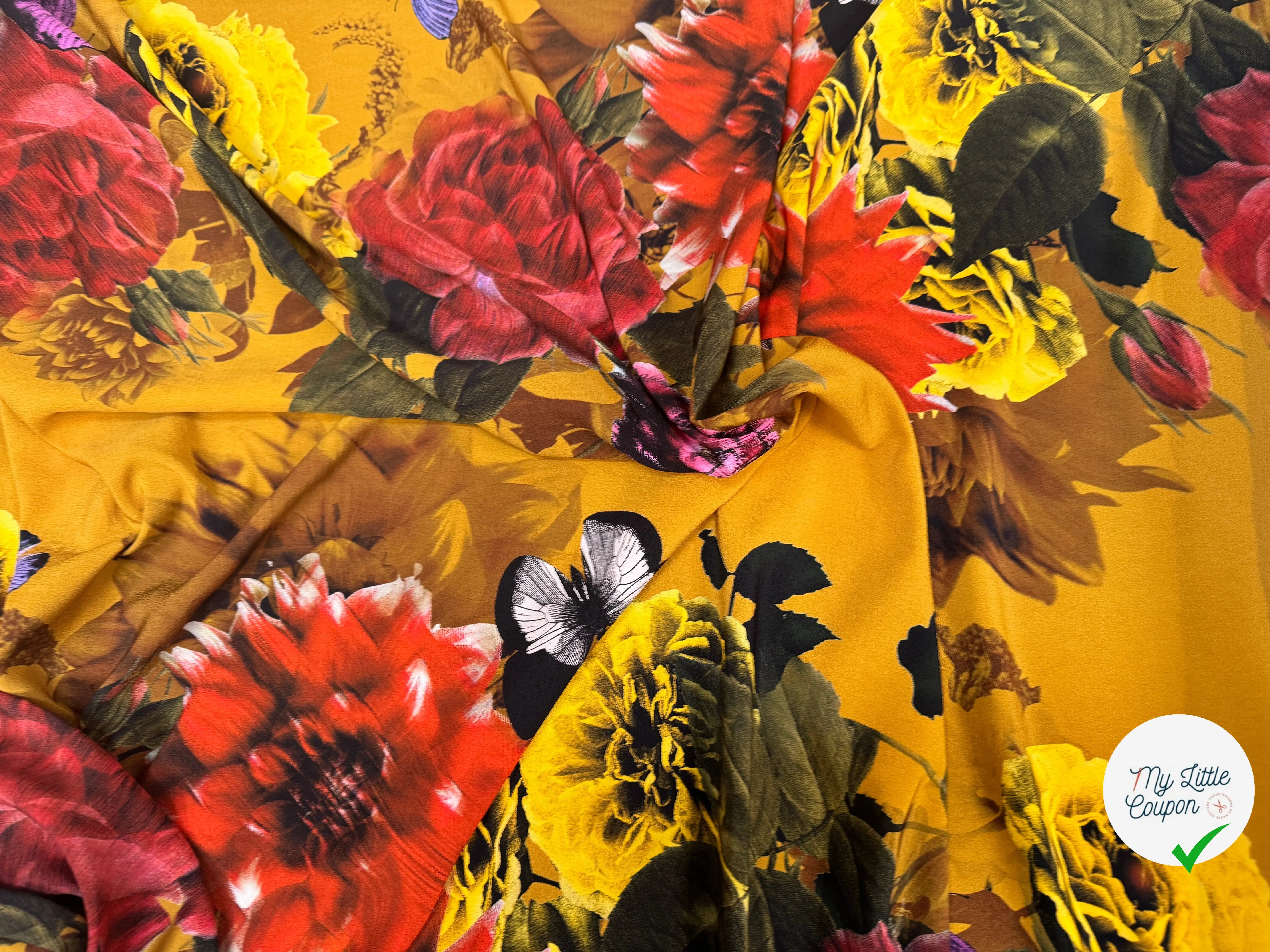 CREPE GAUFFRÉ JAUNE PAPILLONS & FLEURS - My Little Coupon