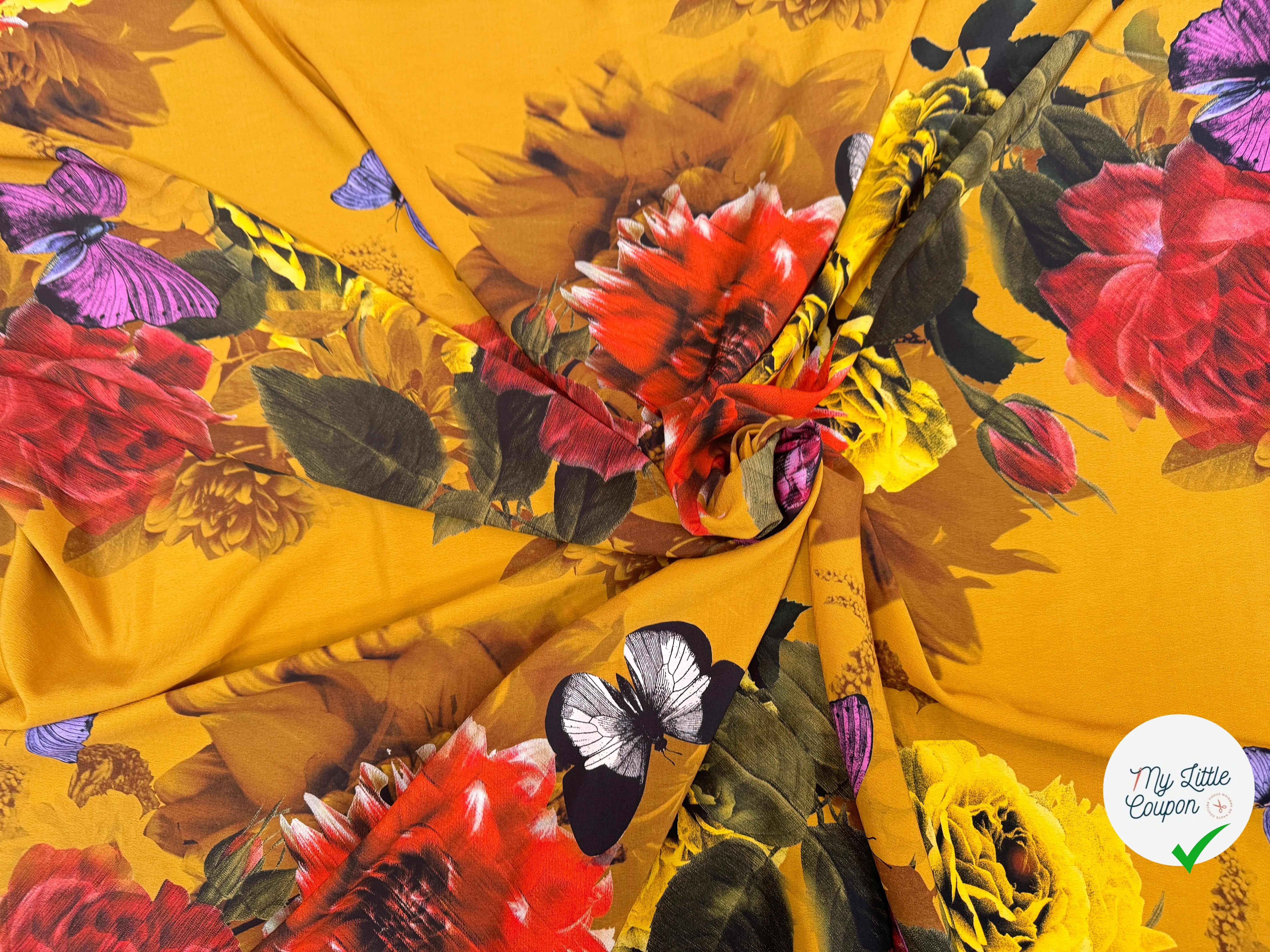 CREPE GAUFFRÉ JAUNE PAPILLONS & FLEURS - My Little Coupon